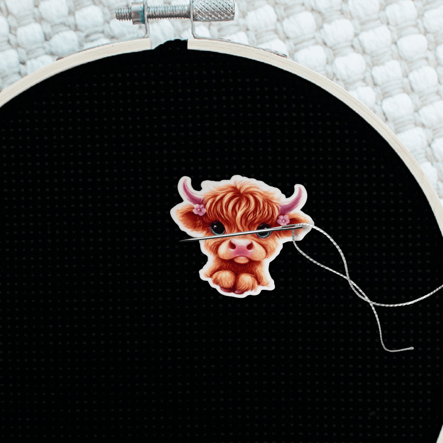 cute baby cow with flowers sewing needle minder magnet cross stitch accessory