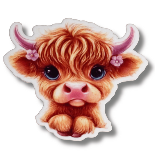 baby highland cow with flowers magnetic needle minder cross stitch embroidery needle minder magnet