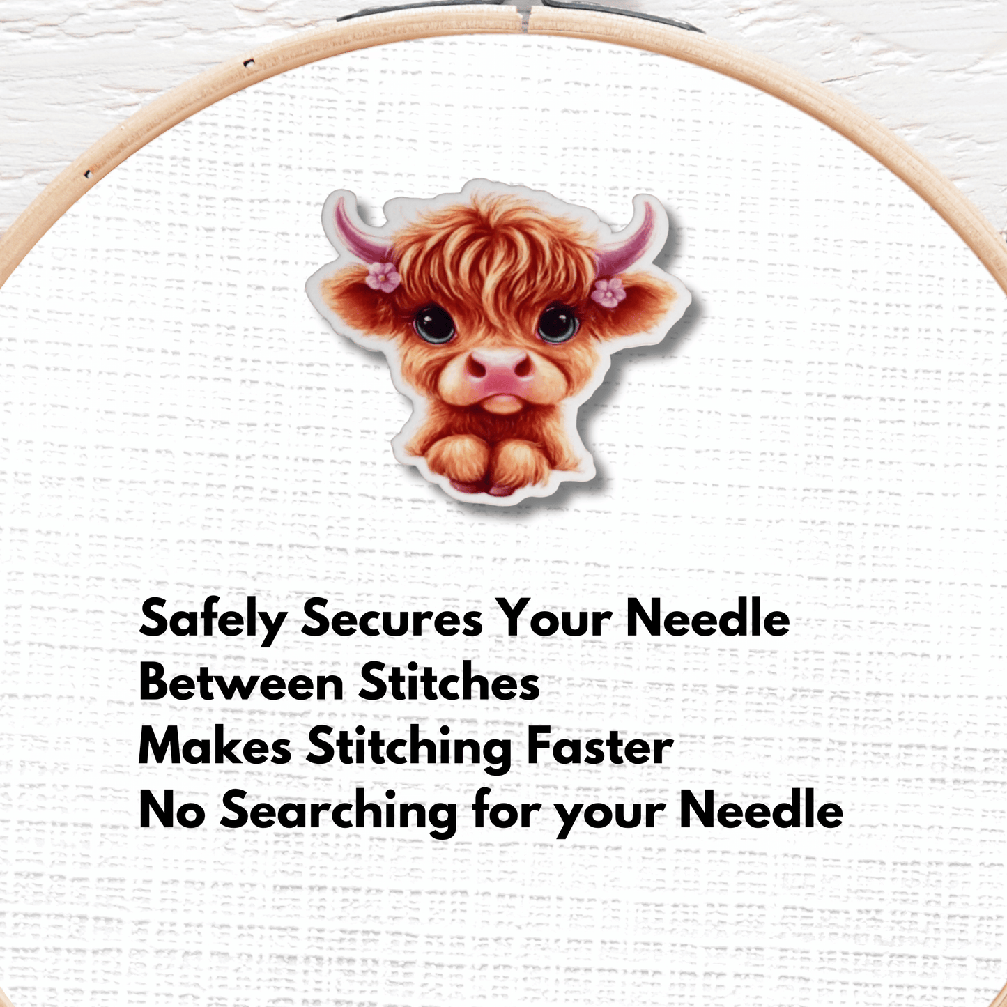 cute floral highland cow magnetic needle minder embroidery accessory