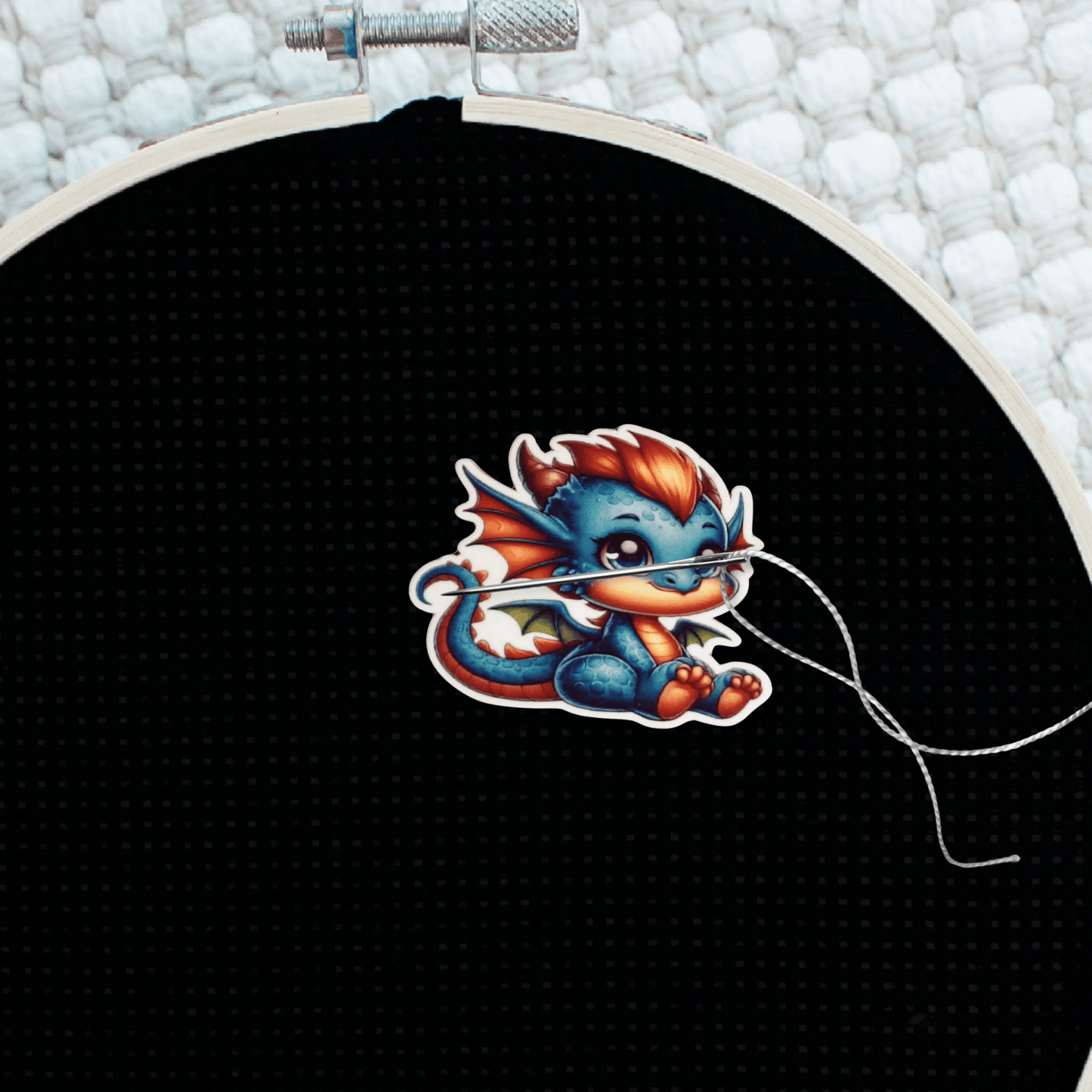 Cute Blue Dragon Needle Minder Magnet, Fantasy Embroidery Accessory for Cross Stitch and Sewing