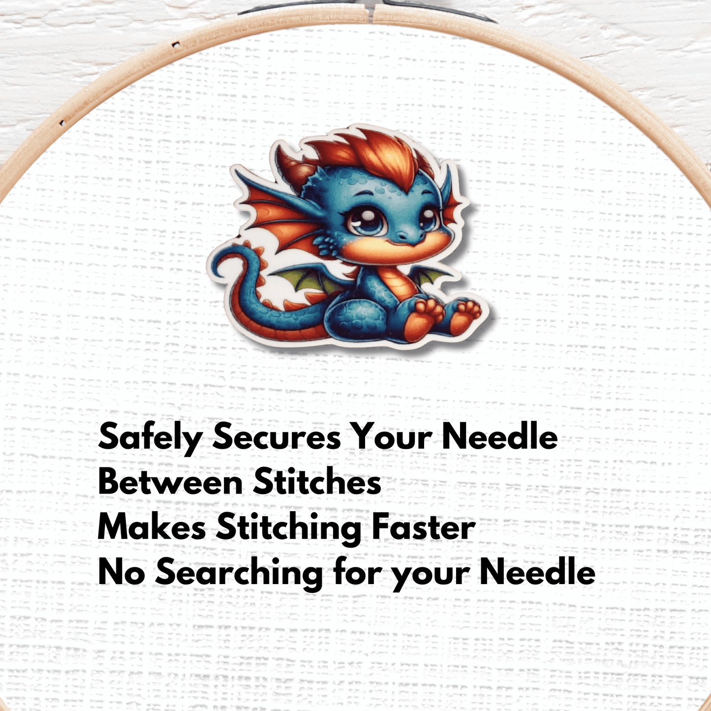 Cute Blue Baby Dragon Magnetic Needle Minder, Fantasy Dragon Cross Stitch Needle Holder