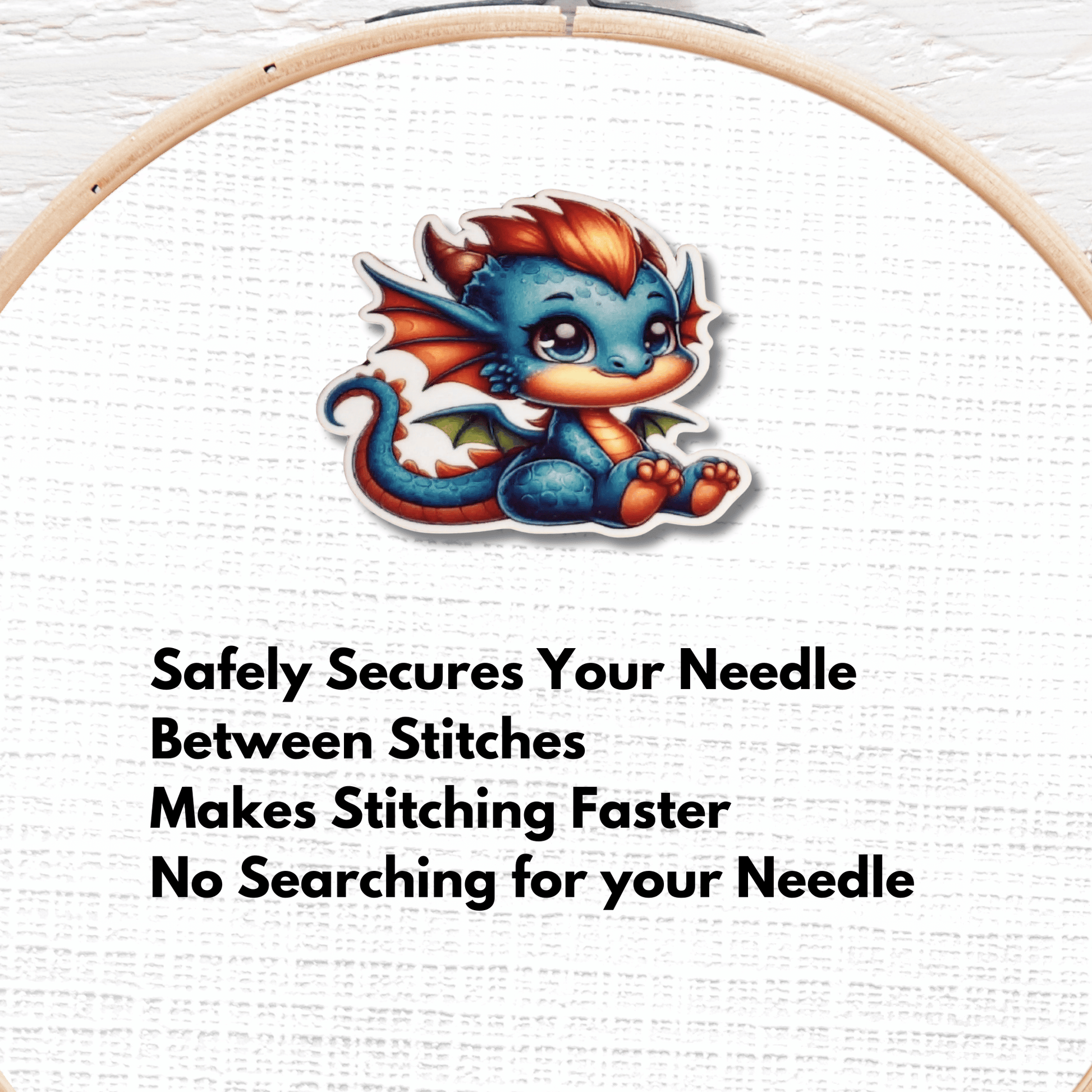 Cute Blue Baby Dragon Magnetic Needle Minder, Fantasy Dragon Cross Stitch Needle Holder