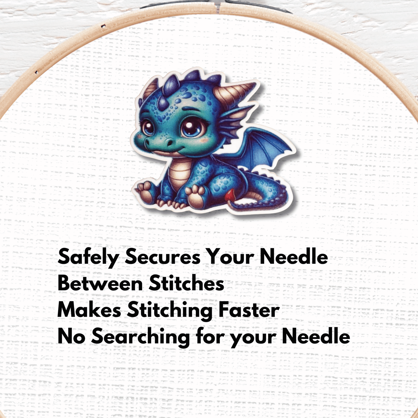 blue baby dragon needle minder cross stitch accessory