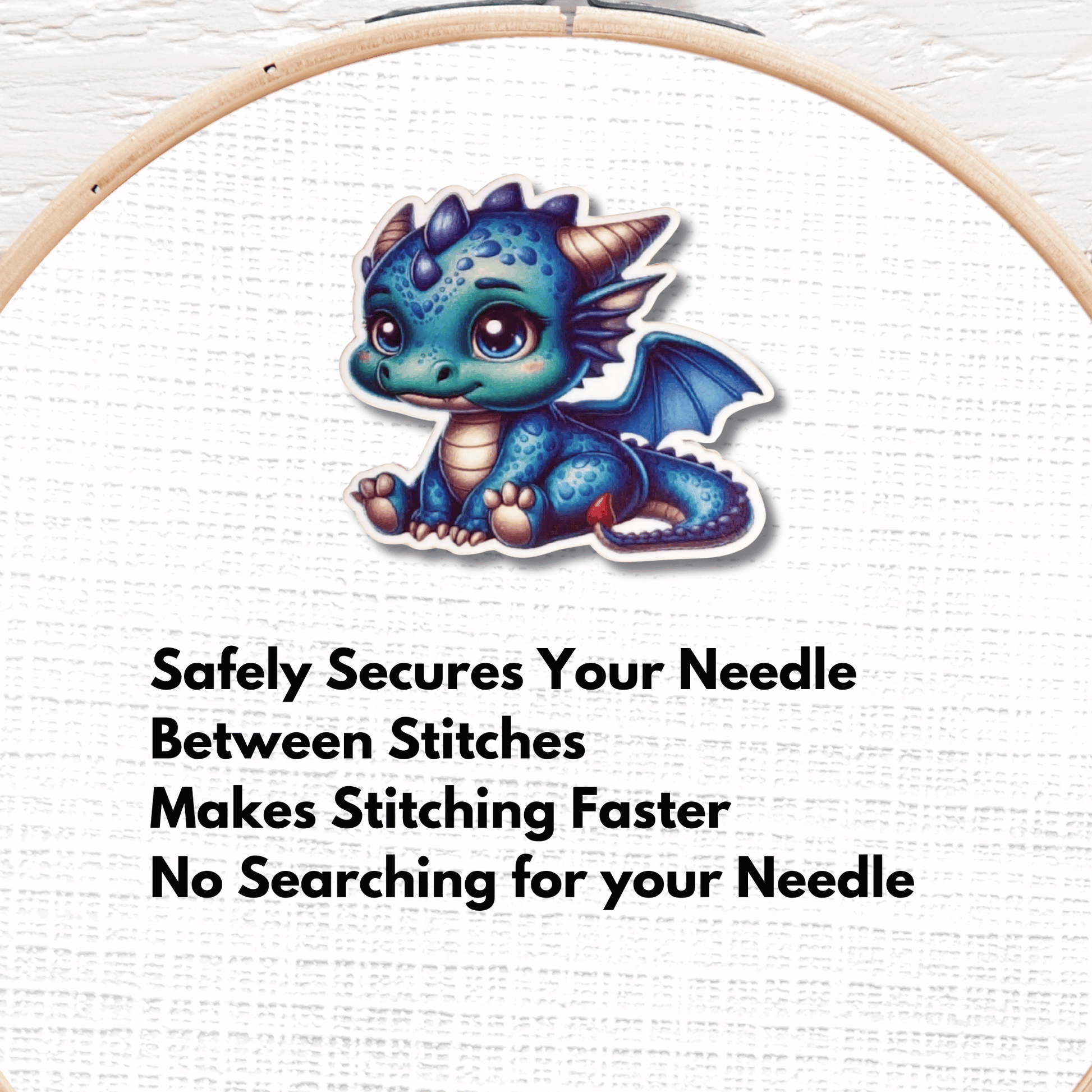 blue baby dragon needle minder cross stitch accessory