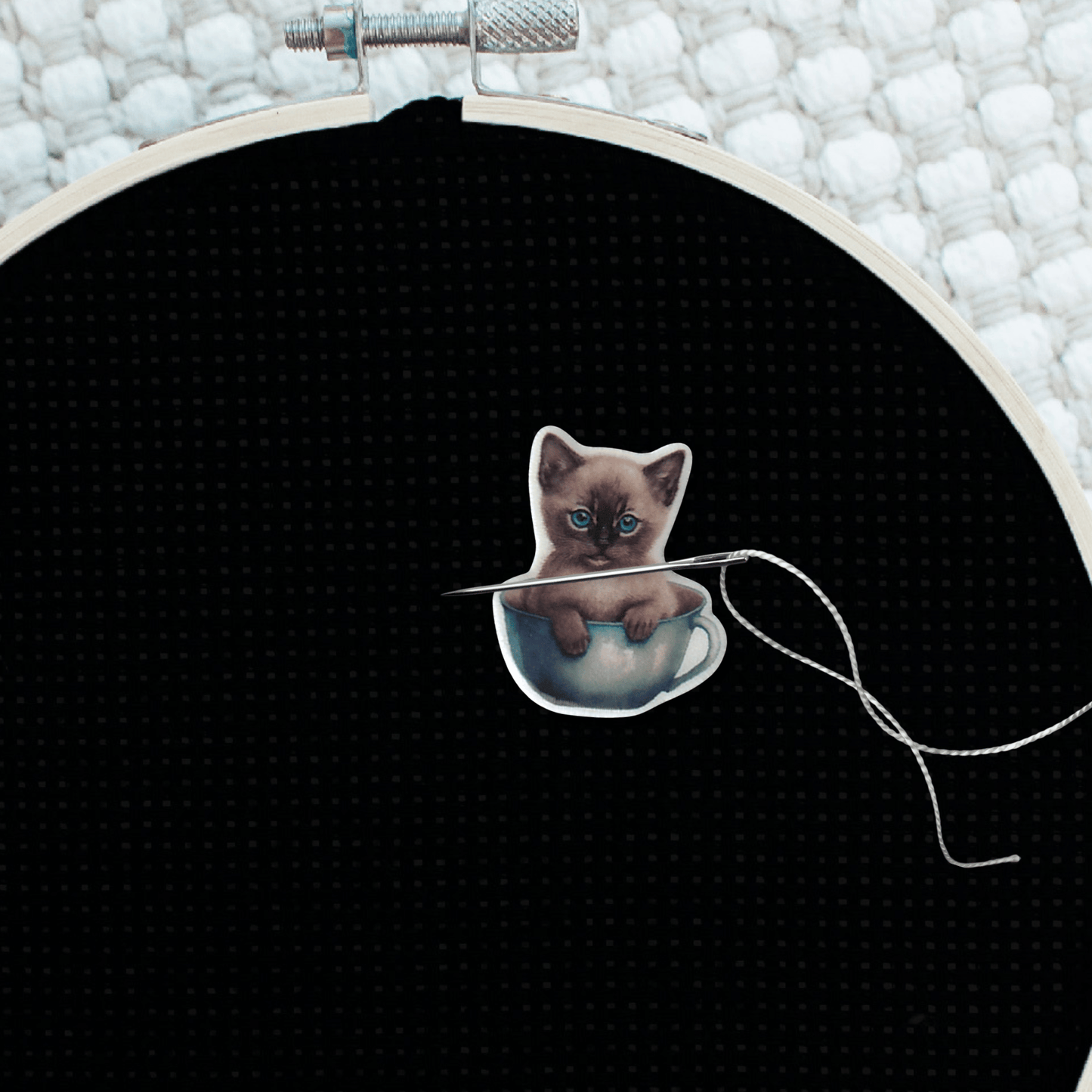 cat themed magnetic needle minder embroidery accessory