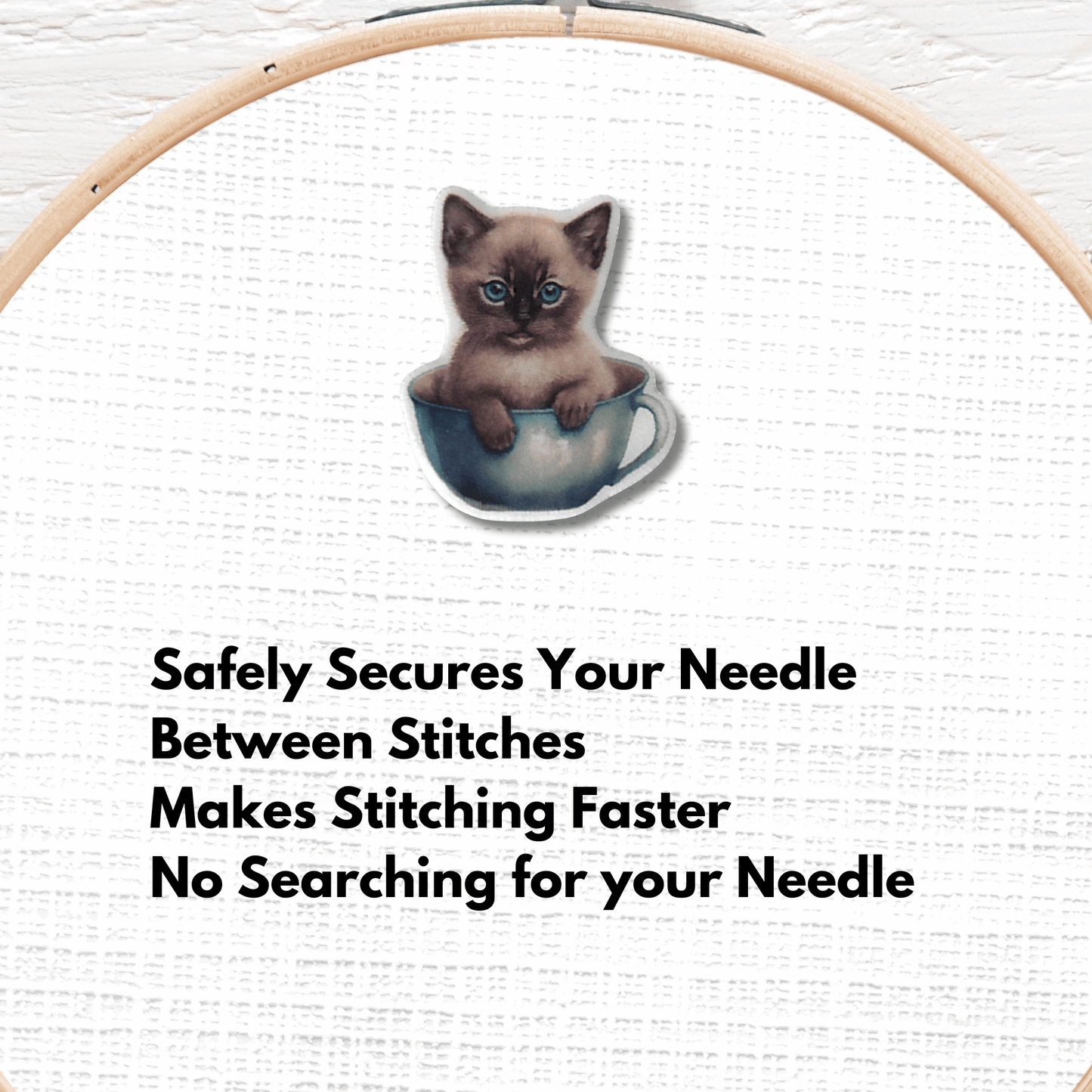 blue eyed kitten teacup magnetic needle minder for embroidery