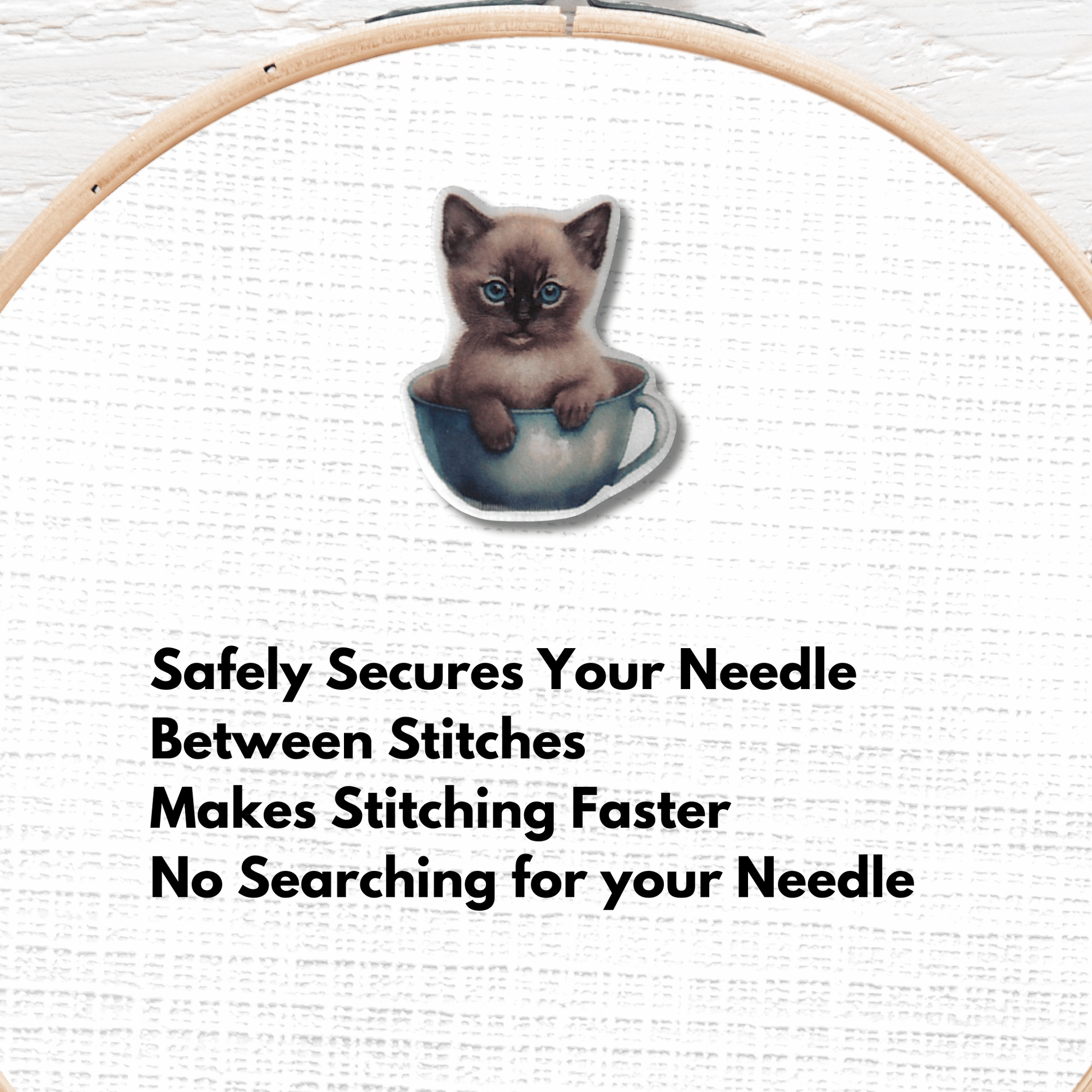 blue eyed kitten teacup magnetic needle minder for embroidery