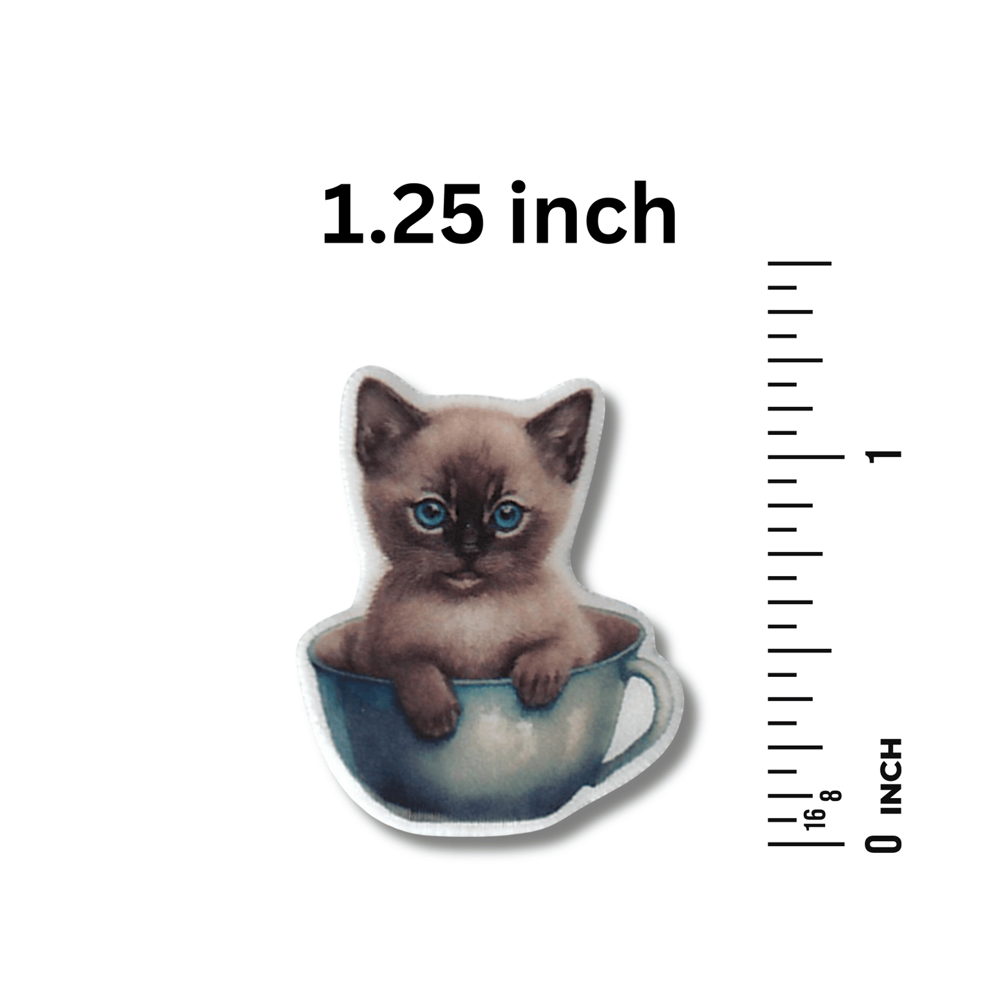 kitten in blue teacup needle holder sewing tool