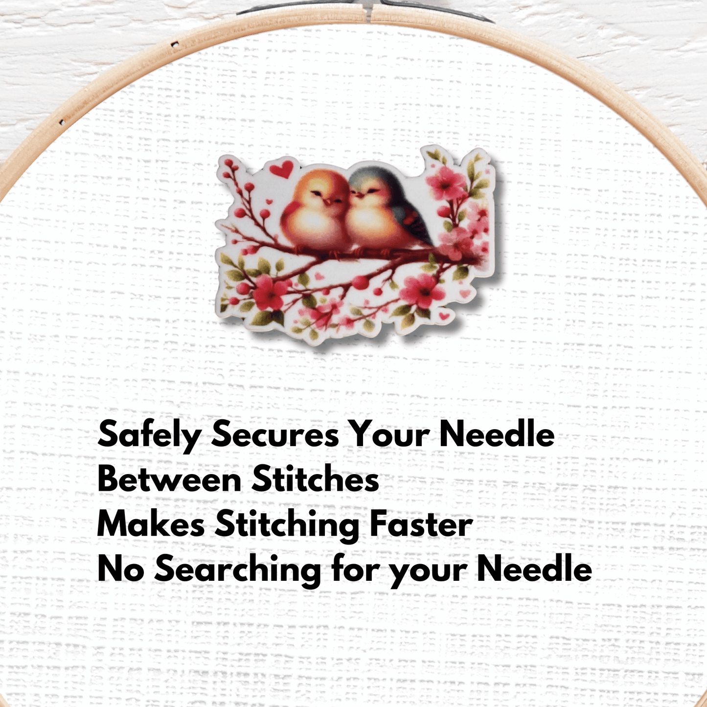 romantic lovebirds magnetic needle minder blossom branch embroidery accessory