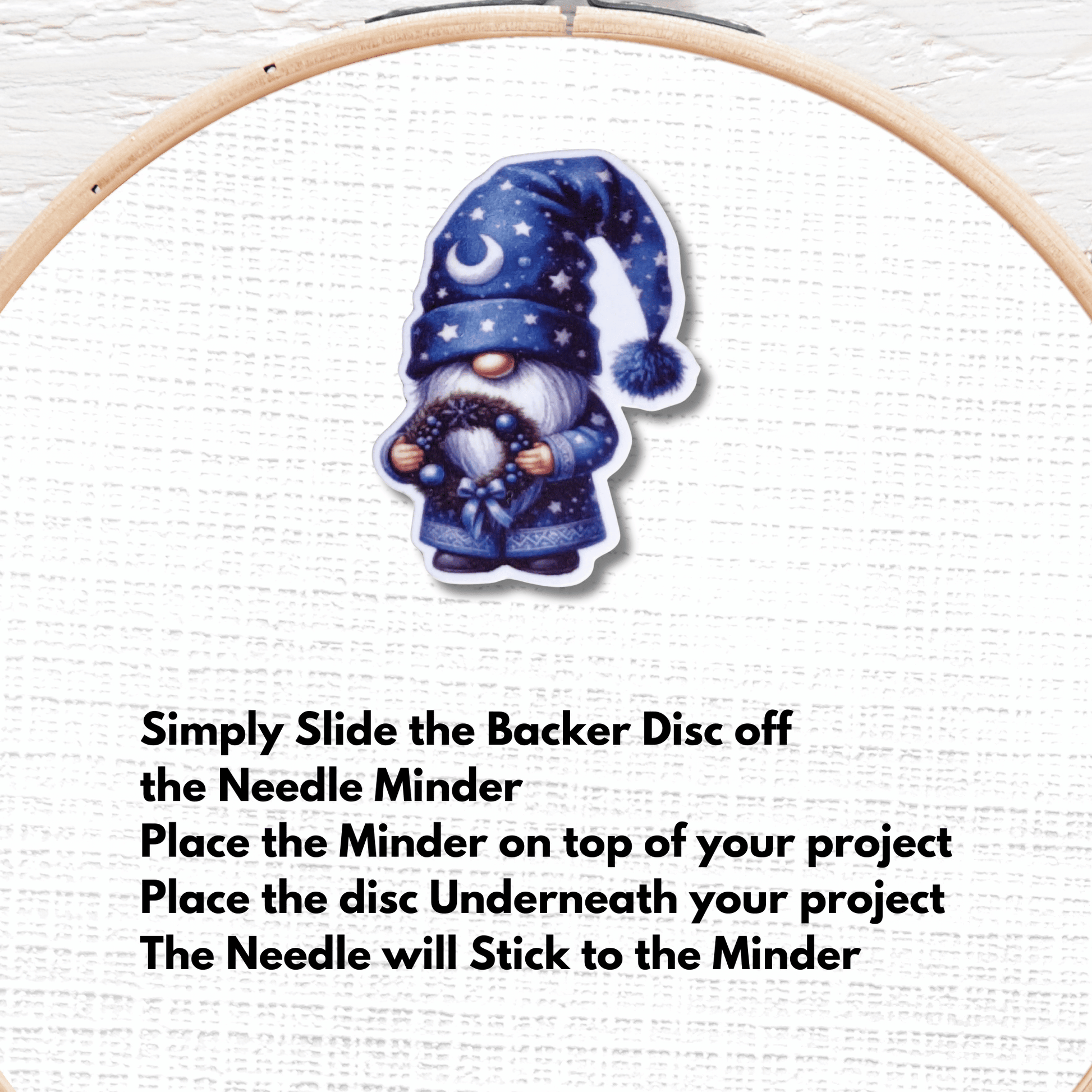 Christmas Gnome Needle Minder Magnet, Blue Holiday Gnome with Wreath Embroidery Needle Holder Accessory