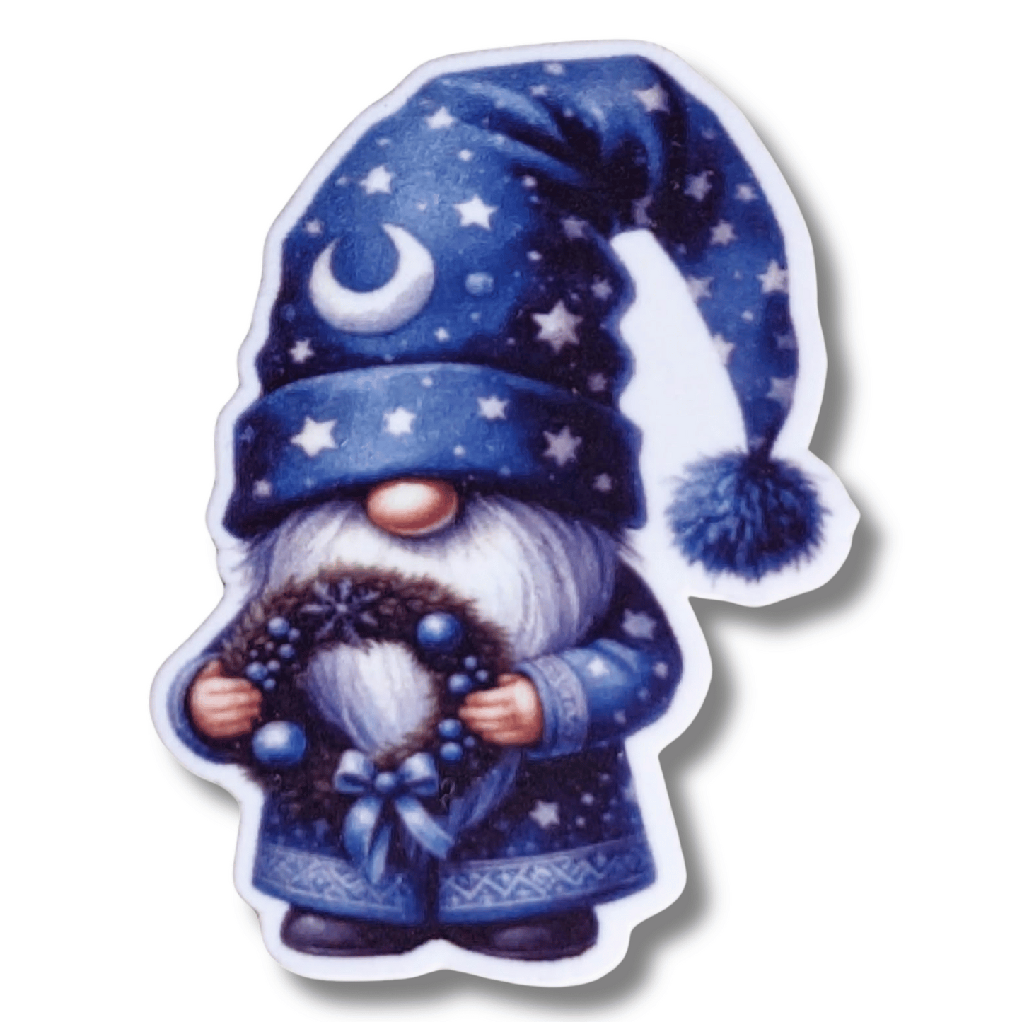 Blue Winter Gnome Magnetic Needle Minder for Cross Stitch and Embroidery, Cute Holiday Gnome with Wreath Needle Holder Accessory