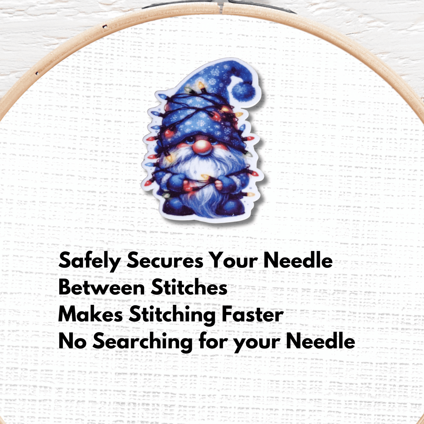 Christmas Gnome Needle Minder Magnet, Blue Holiday Gnome Embroidery Needle Holder Accessory