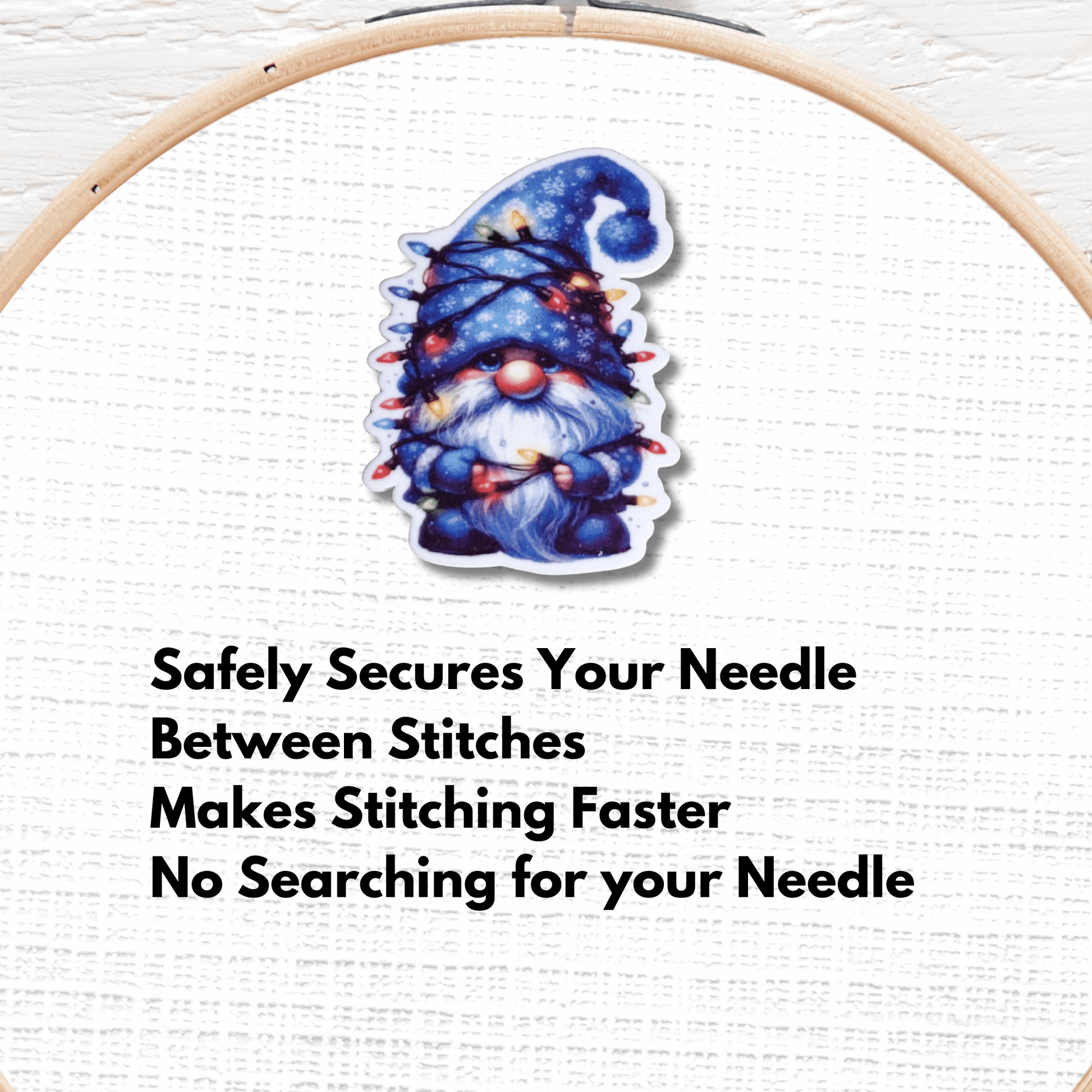 Christmas Gnome Needle Minder Magnet, Blue Holiday Gnome Embroidery Needle Holder Accessory