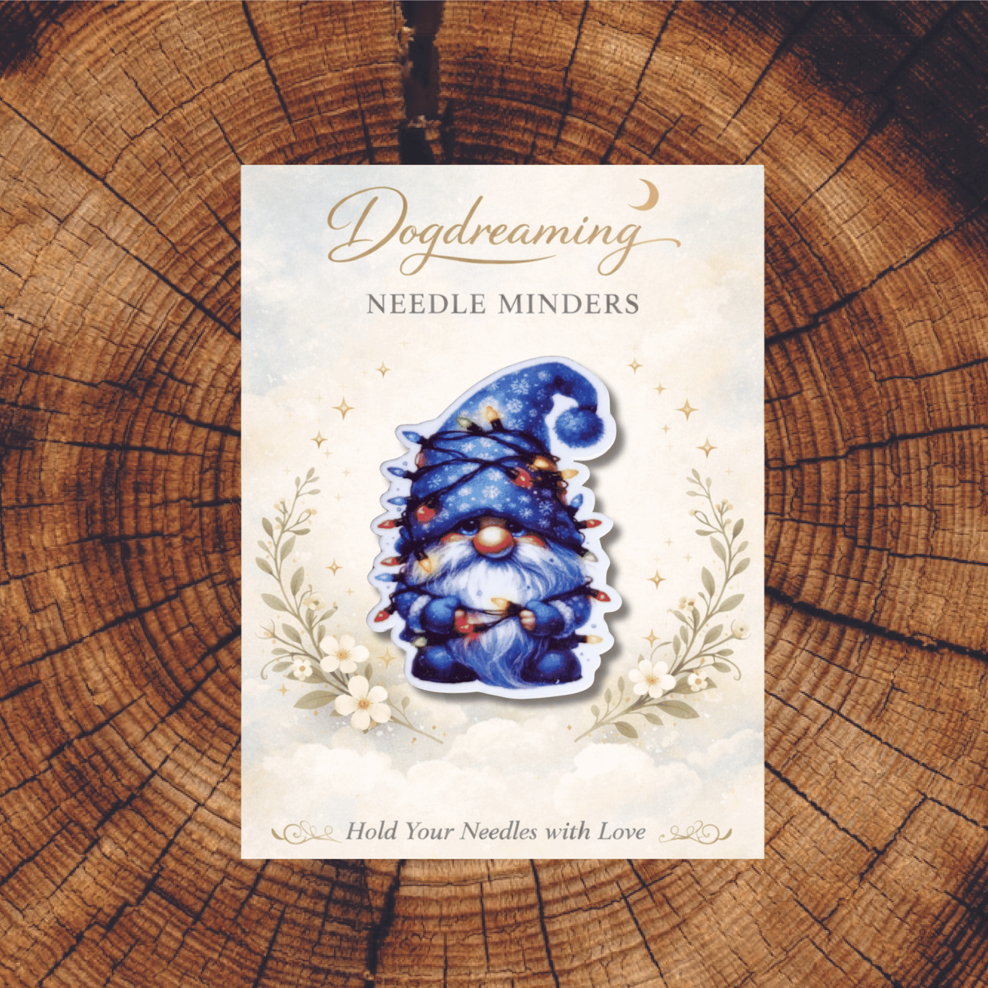 Blue Christmas Gnome Magnetic Needle Minder, Cute Holiday Needle Holder for Cross Stitch and Needlepoint