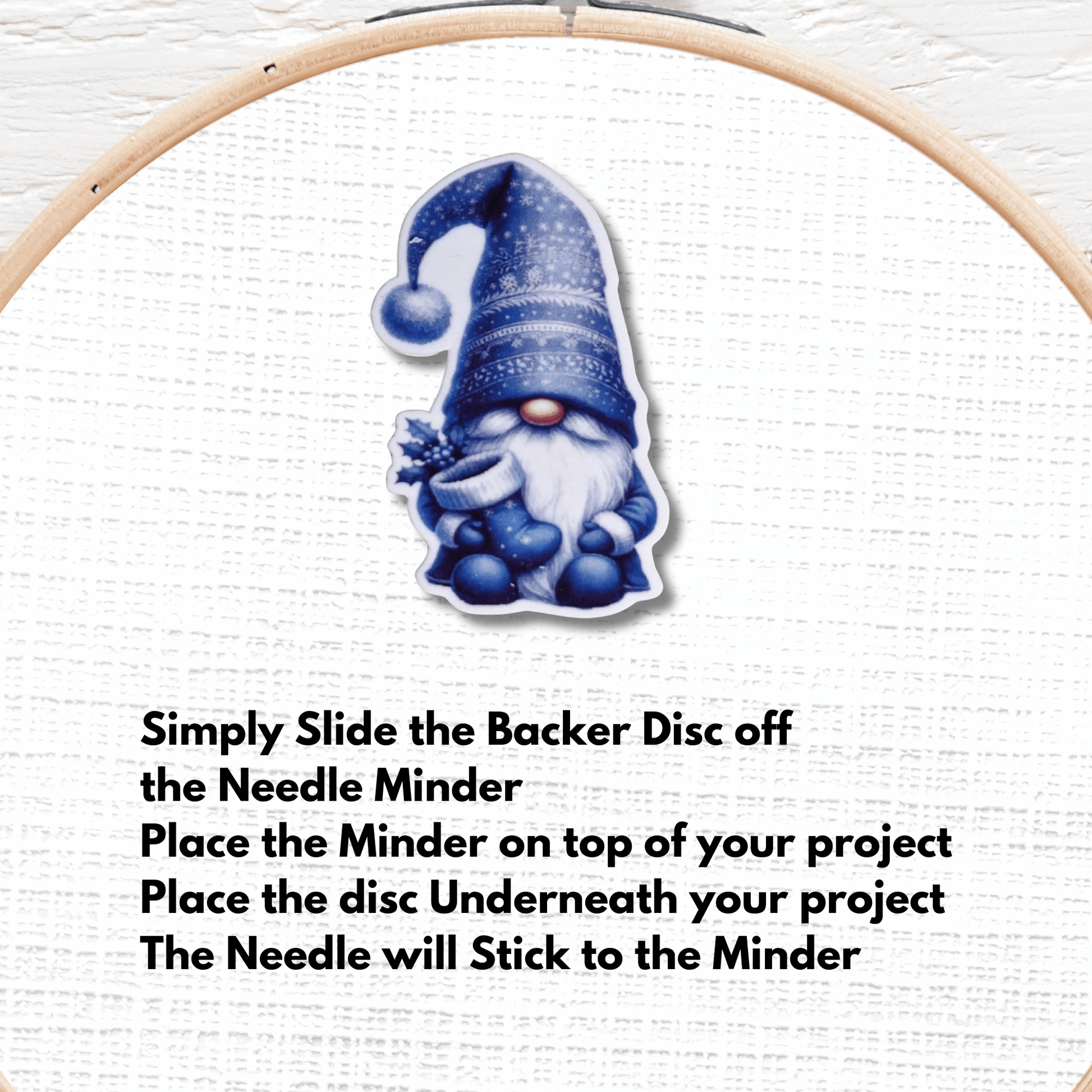 Christmas Gnome Needle Minder Magnet, Blue Holiday Gnome Embroidery Needle Holder Accessory