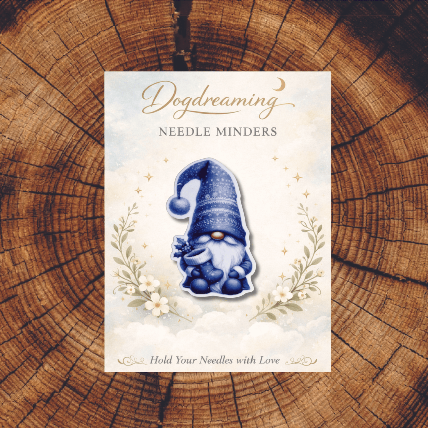 Blue Christmas Gnome Magnetic Needle Minder, Cute Holiday Needle Holder for Cross Stitch and Needlepoint