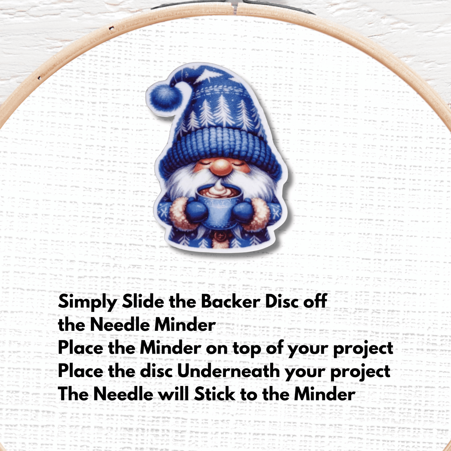 Christmas Gnome Needle Minder Magnet, Cozy Winter Gnome with Cocoa Embroidery Needle Holder Accessory