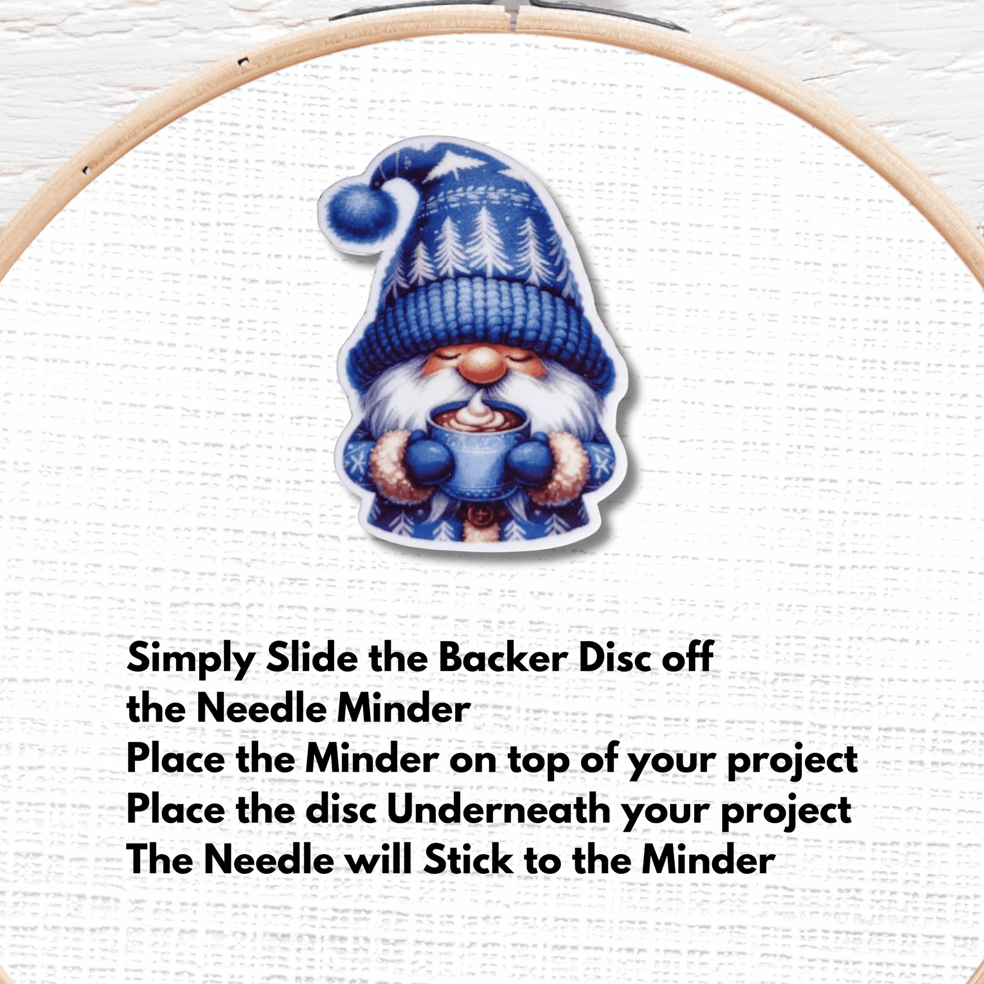 Christmas Gnome Needle Minder Magnet, Cozy Winter Gnome with Cocoa Embroidery Needle Holder Accessory