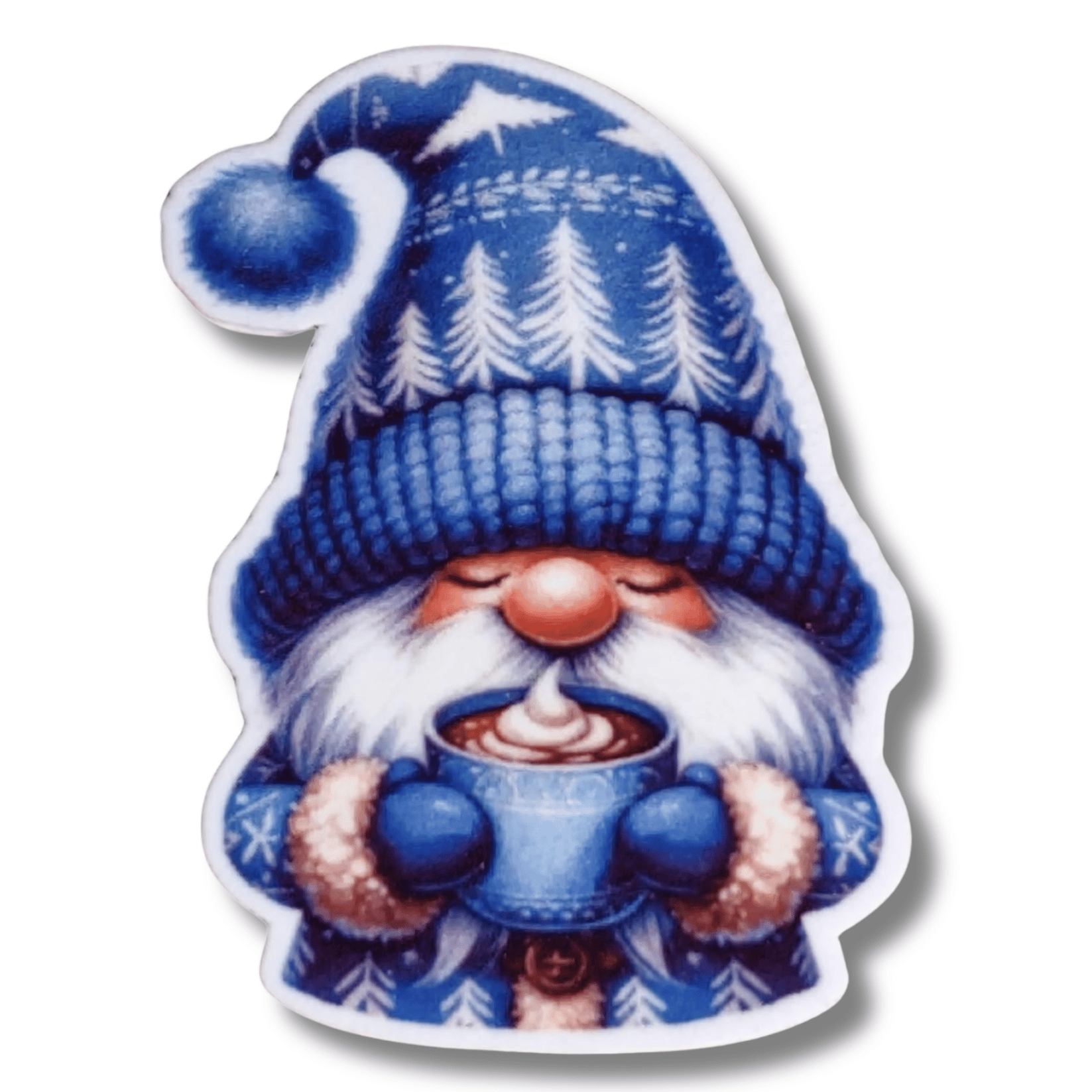 Winter Gnome Magnetic Needle Minder for Cross Stitch and Embroidery, Cute Blue Christmas Gnome with Cocoa Needle Holder Accessory