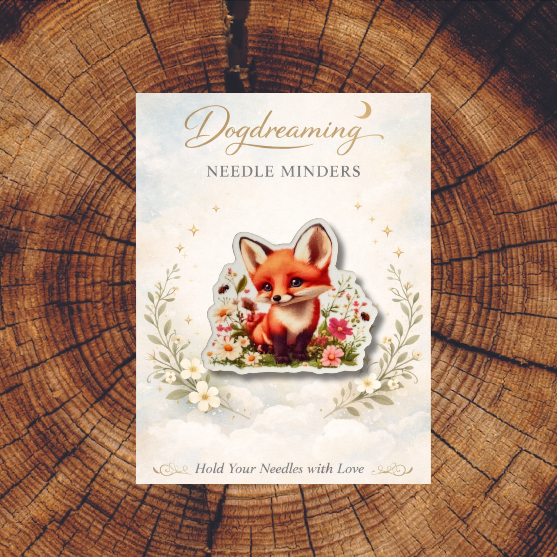Acrylic fox wildflower magnetic needle minder for stitchers