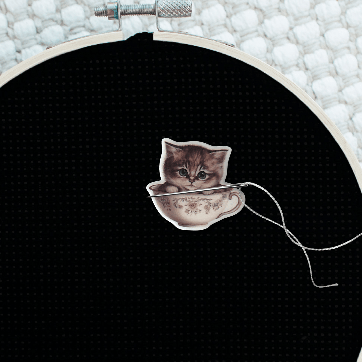 cat themed magnetic needle holder cross stitch tool