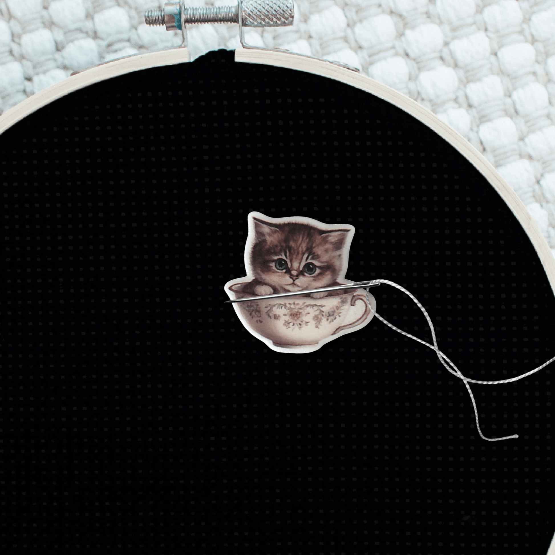 cat themed magnetic needle holder cross stitch tool