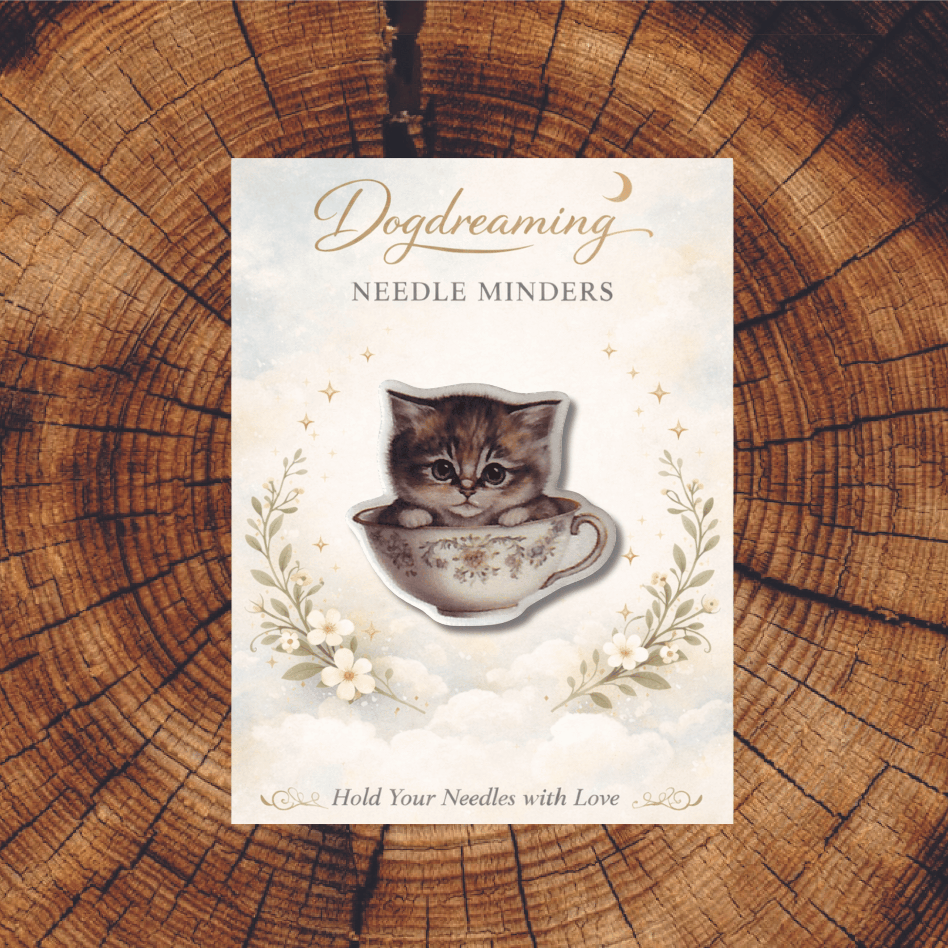 adorable kitten needle minder for embroidery and needlepoint