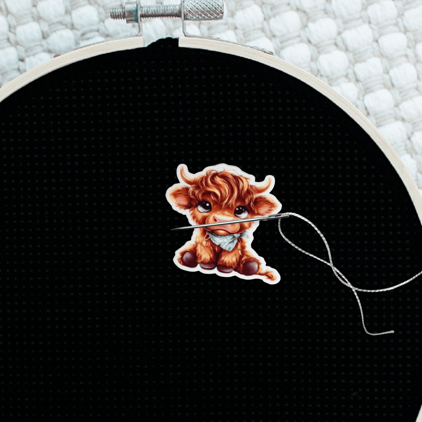 baby highland cow bandana sewing needle minder magnet cute stitching accessory