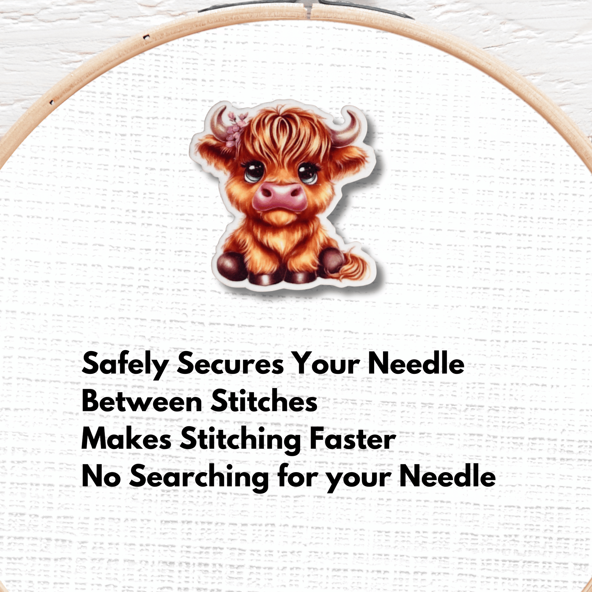 baby highland cow flower magnetic needle minder embroidery accessory