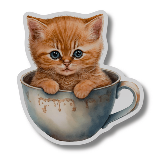 Cute kitten in teacup magnetic needle minder for cross stitch and embroidery
