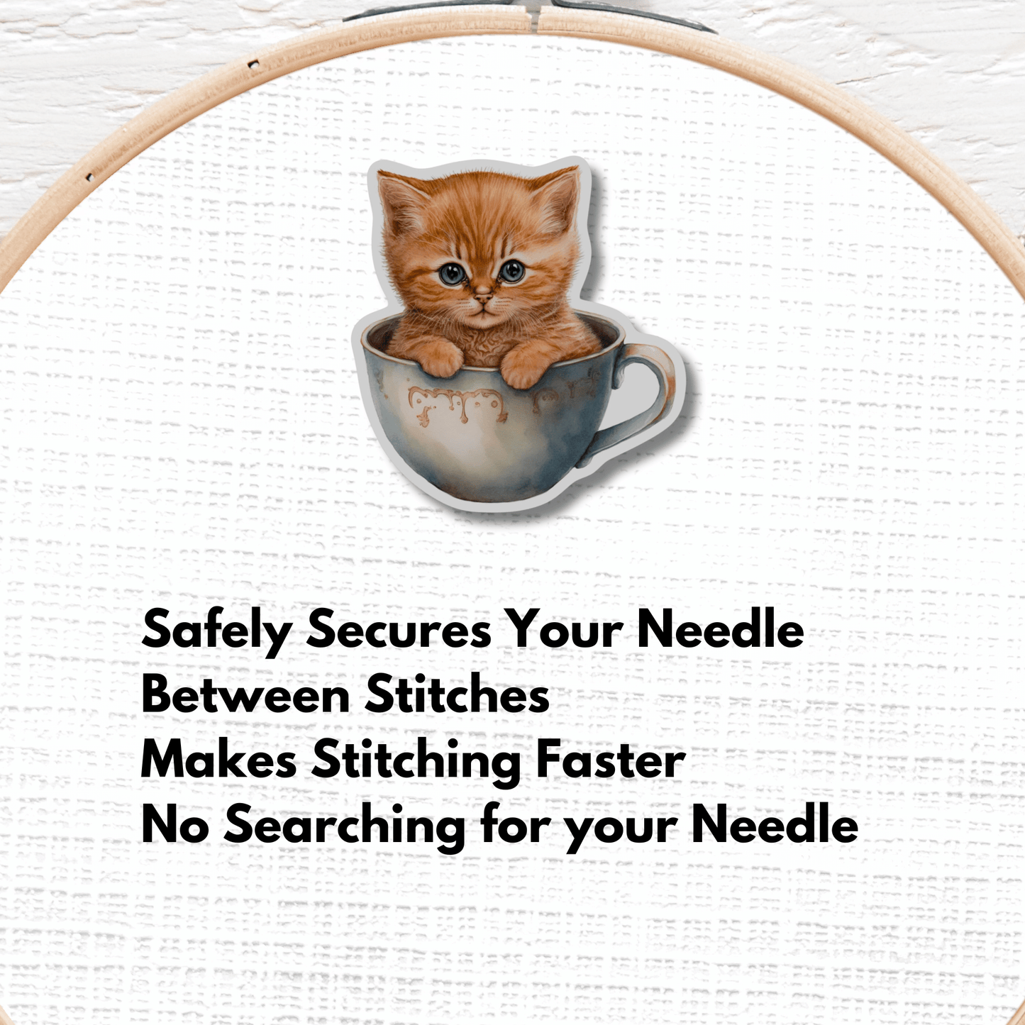 adorable kitten teacup needle minder cross stitch accessory
