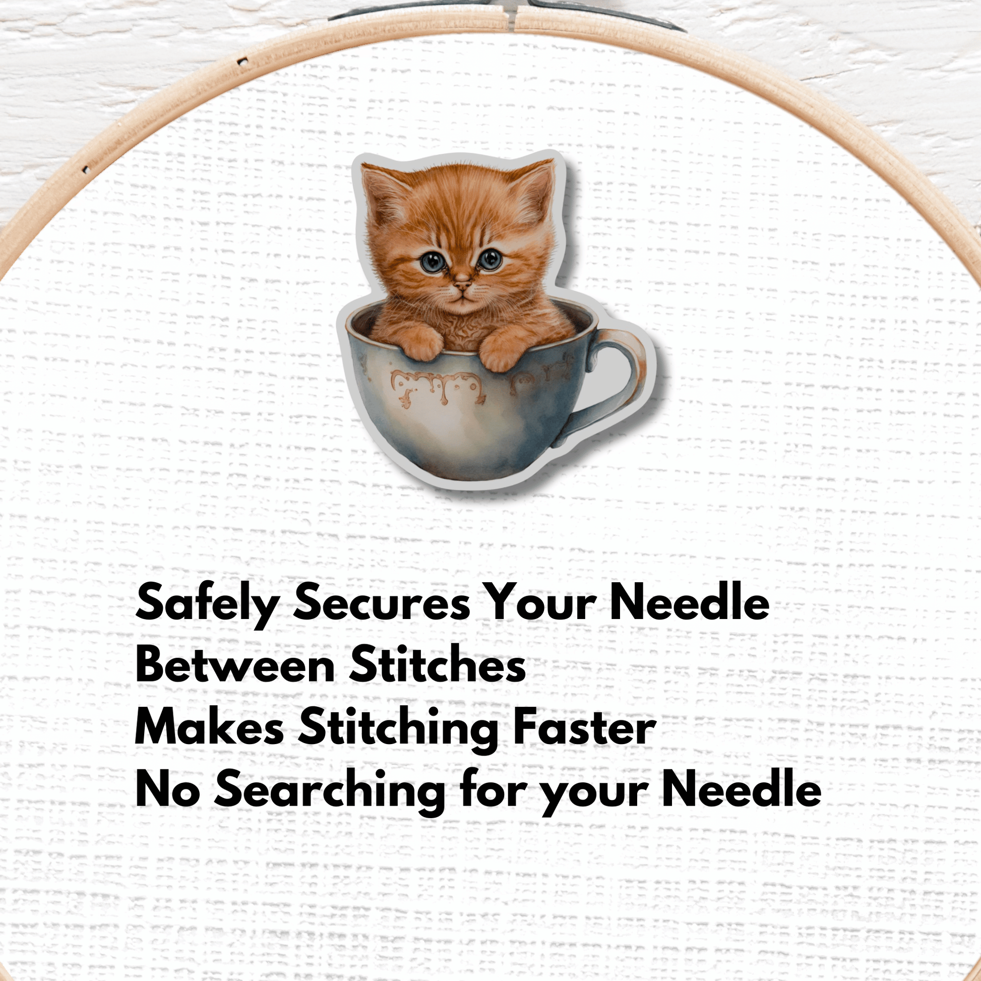 adorable kitten teacup needle minder cross stitch accessory