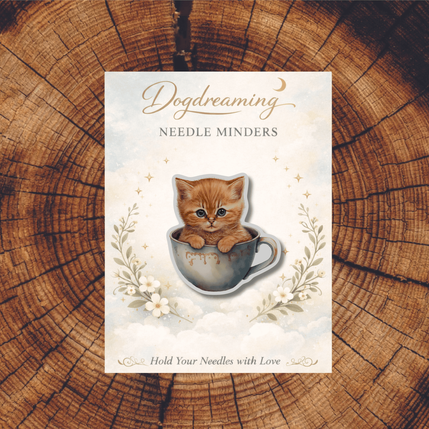 kitten themed needle minder for embroidery and needlepoint