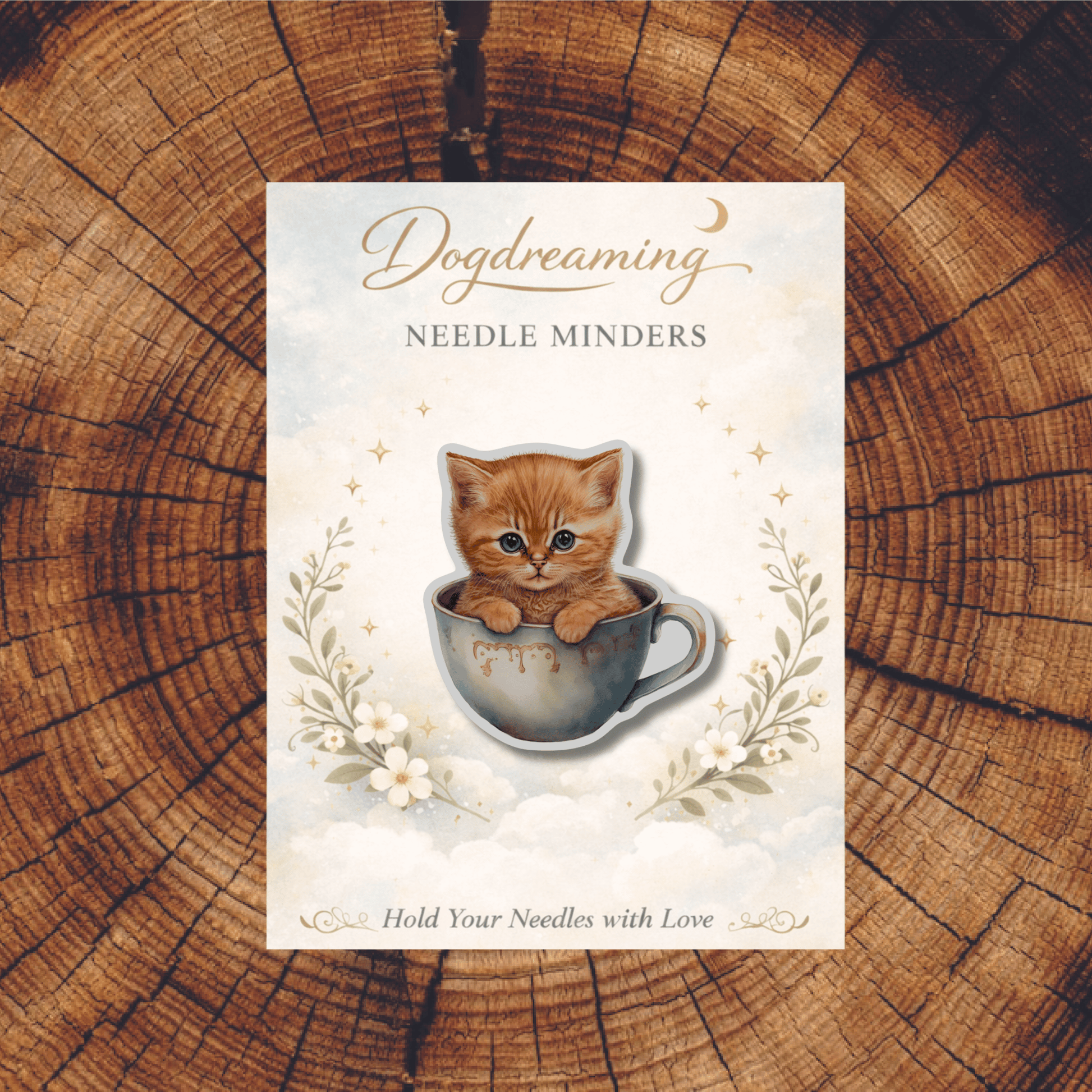 kitten themed needle minder for embroidery and needlepoint