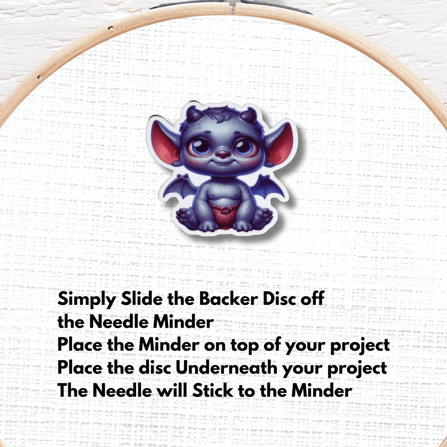 Cute baby gargoyle needle minder magnet for sewing and quilting projects