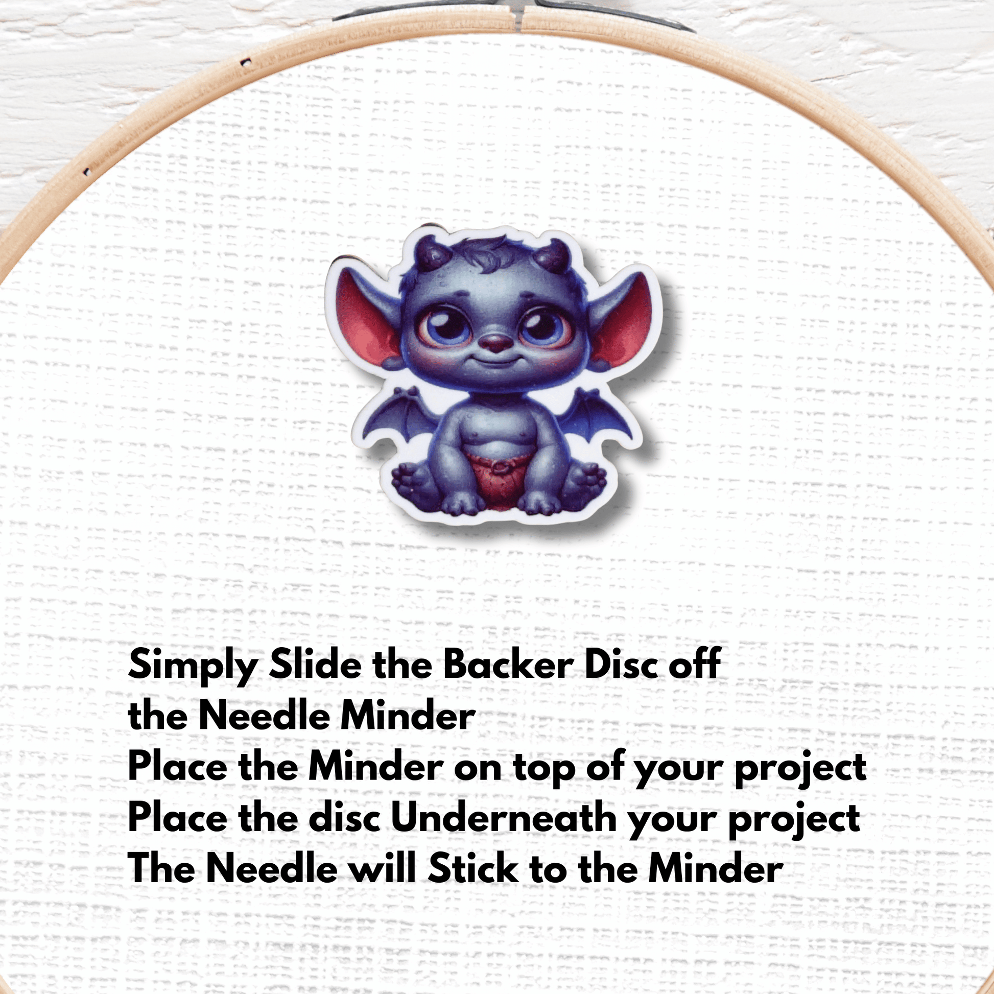 Cute baby gargoyle needle minder magnet for sewing and quilting projects