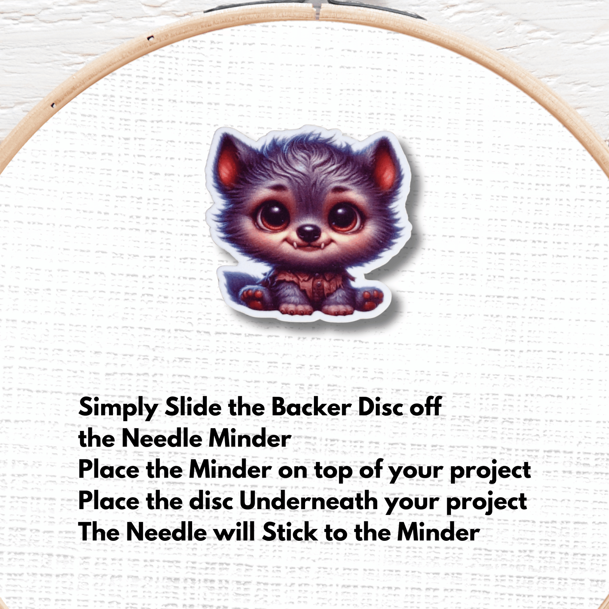 Cute baby werewolf needle minder magnet for sewing and quilting projects