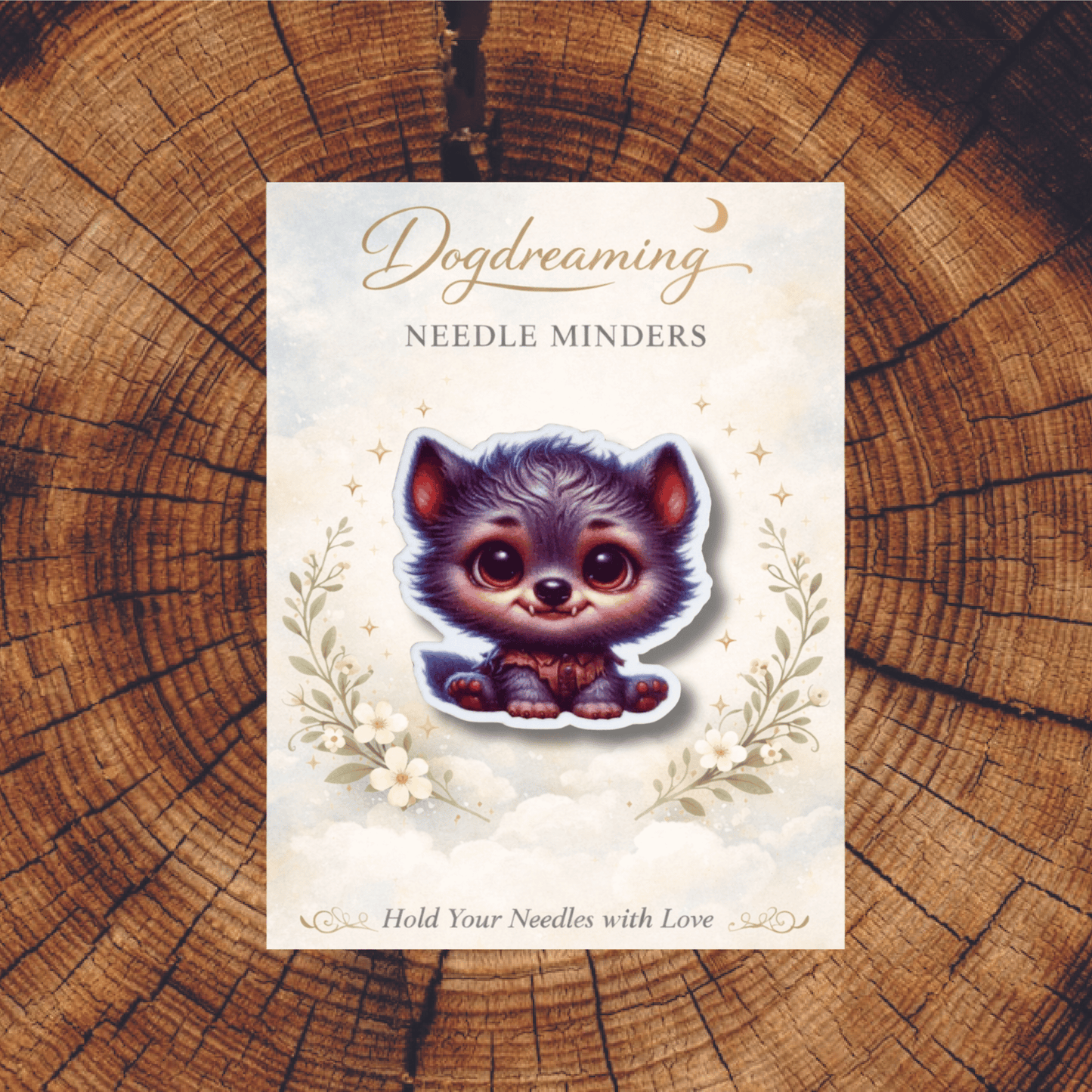Kawaii baby werewolf needle minder accessory for stitchers and embroiderers