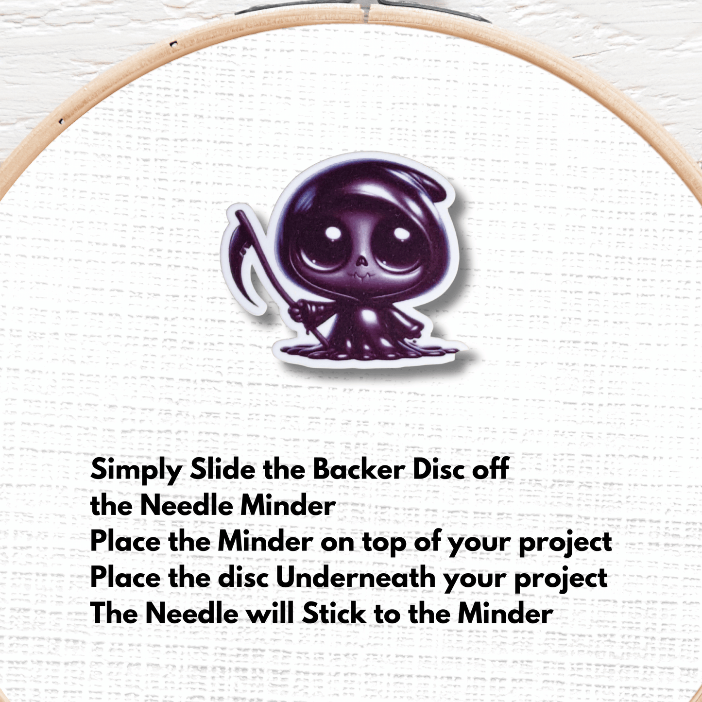 Cute little reaper needle minder magnet for sewing and quilting projects