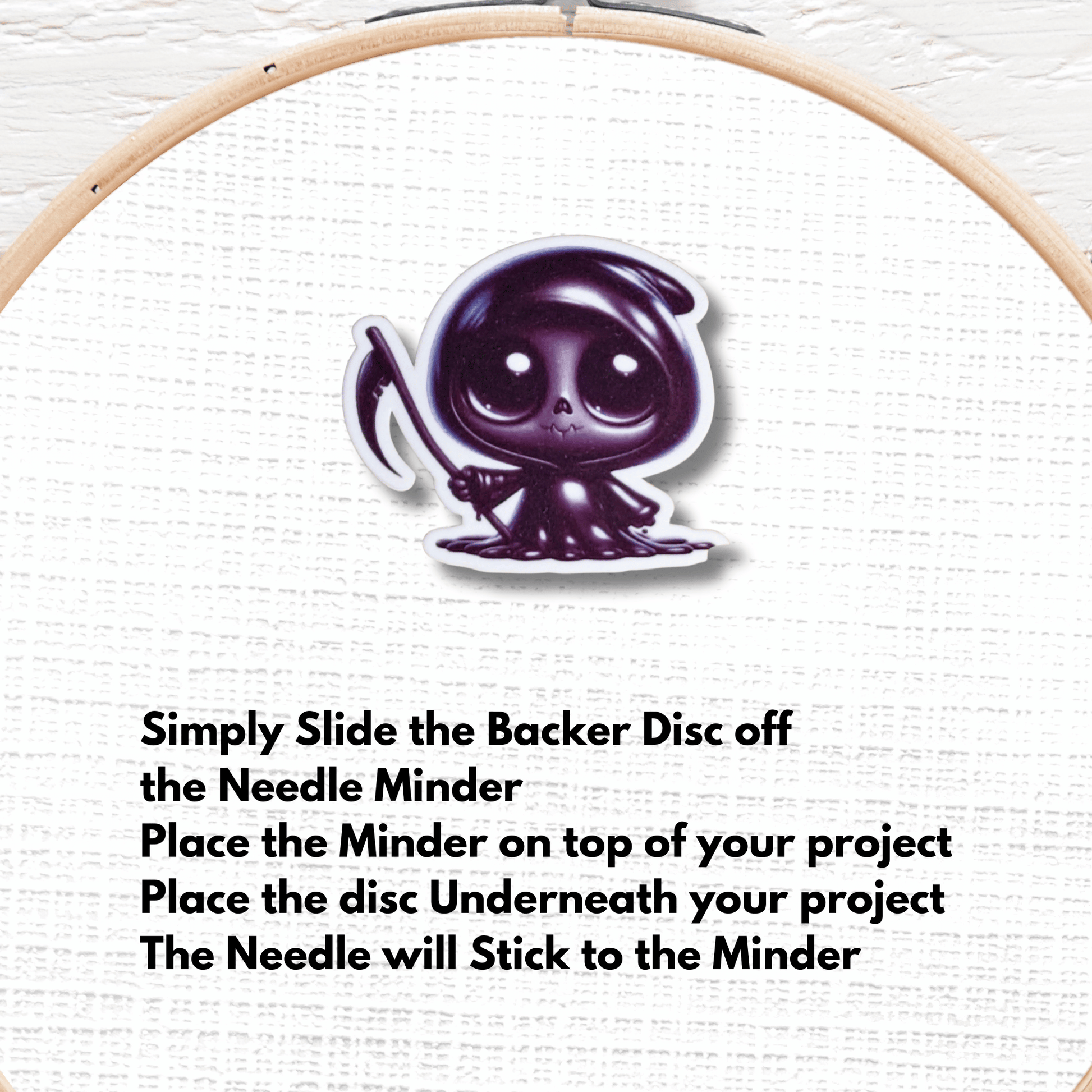 Cute little reaper needle minder magnet for sewing and quilting projects
