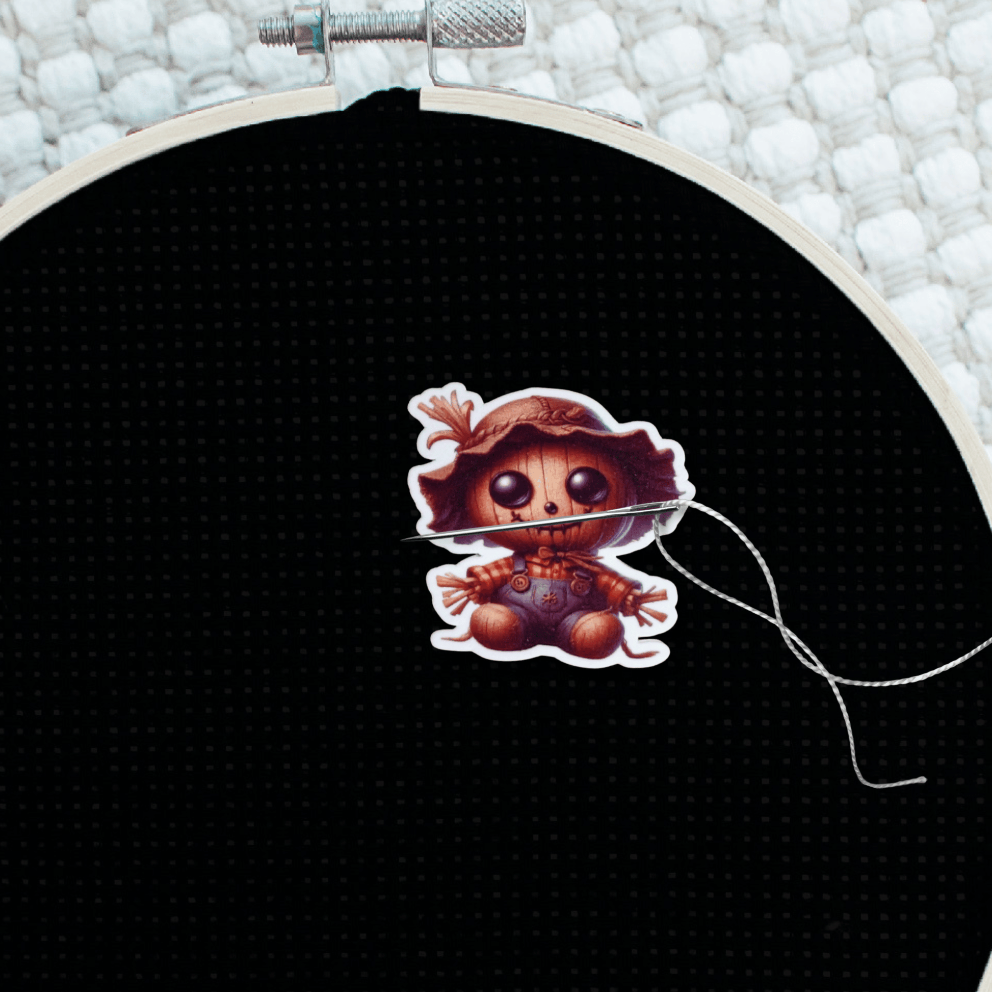 Decorative spooky little scarecrow magnet for cross stitch supplies