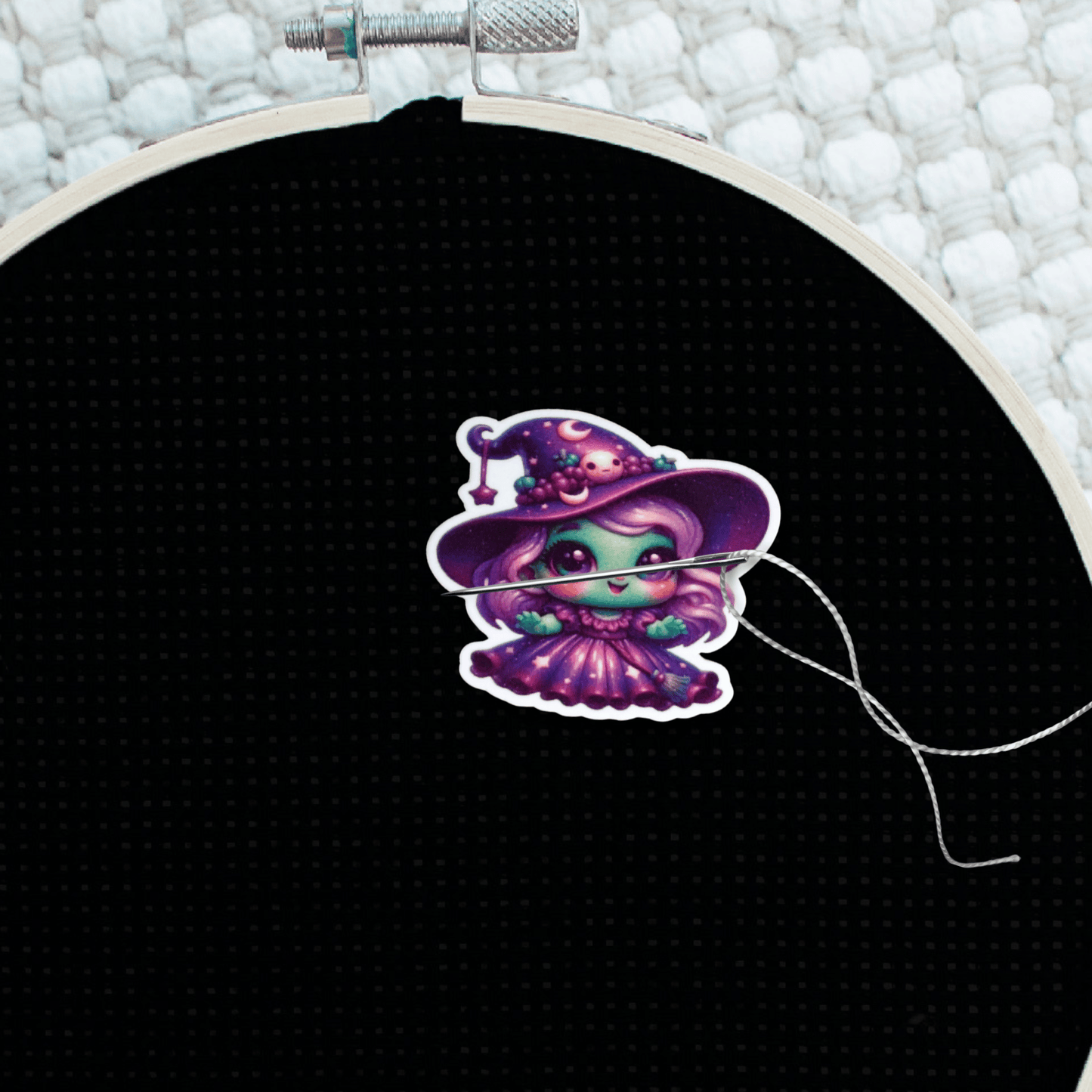 Decorative spooky witch magnet for cross stitch supplies