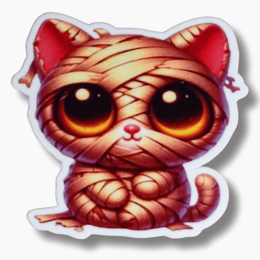 Cute Spooky Mummy Cat Magnetic Needle Minder for cross stitch, embroidery, sewing, quilting, and needlepoint