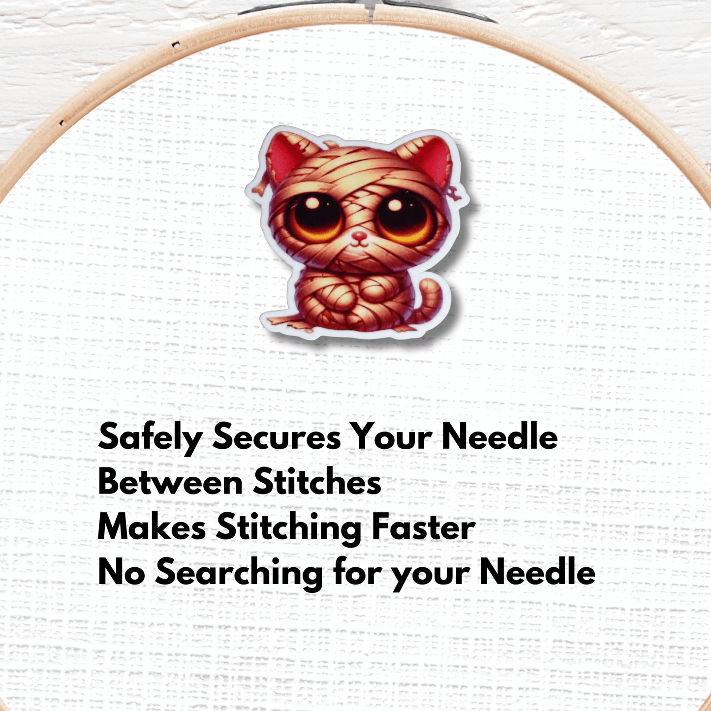 Cute Spooky Mummy Cat Magnetic Needle Minder for cross stitch and embroidery