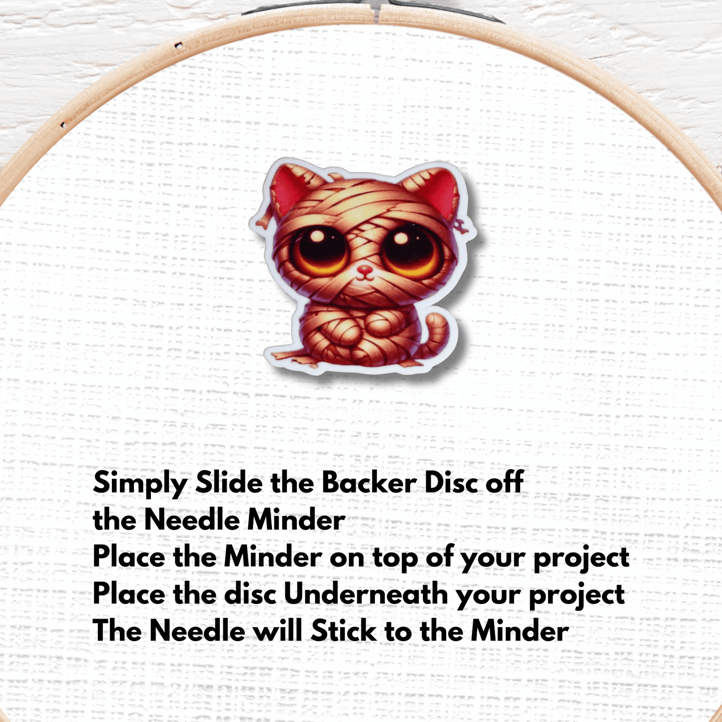 Cute mummy cat needle minder magnet for sewing and quilting projects