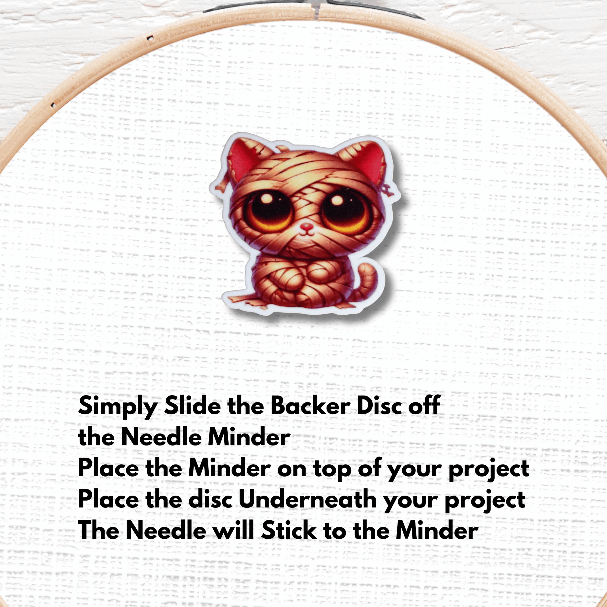Cute mummy cat needle minder magnet for sewing and quilting projects