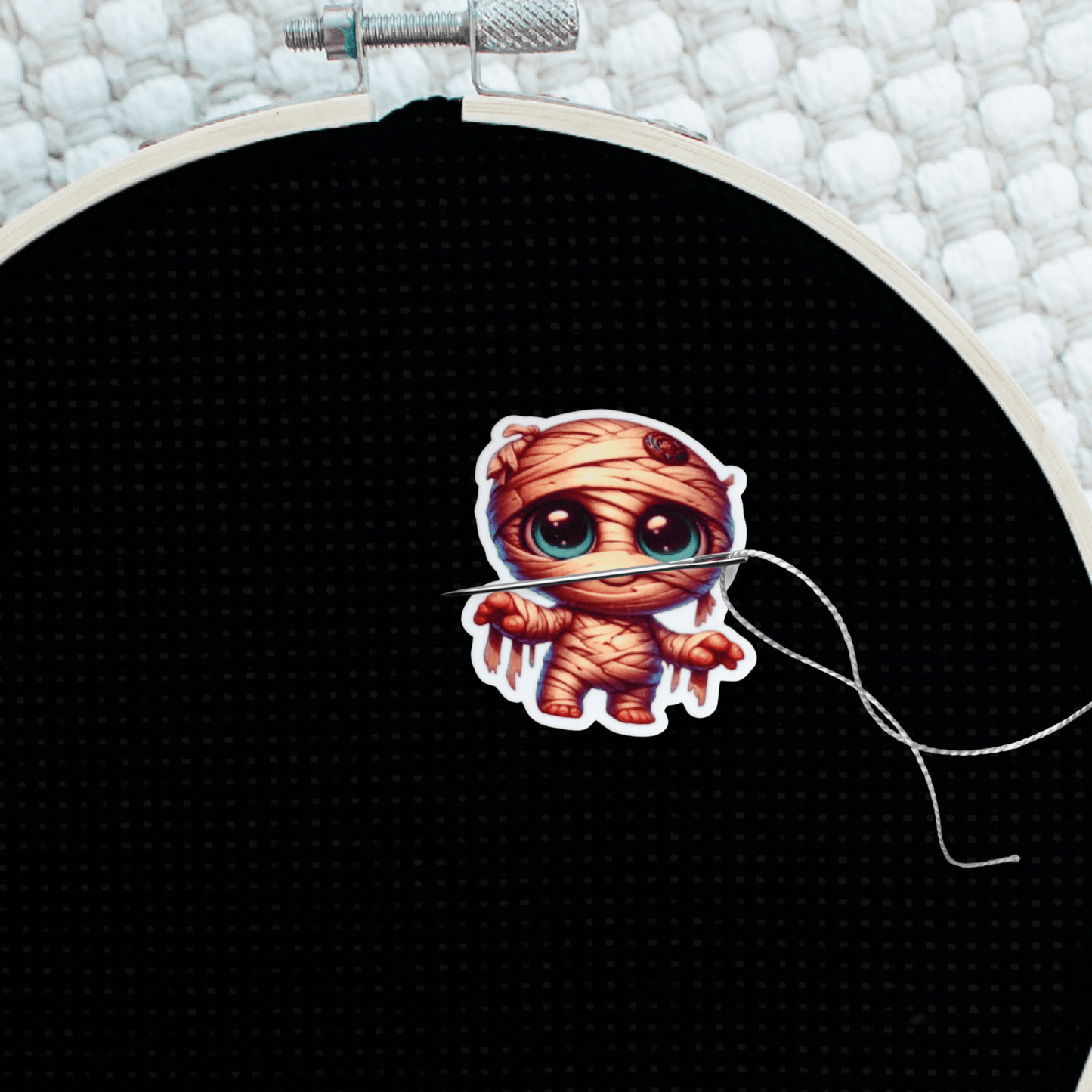 Decorative mummy cross stitch needle minder magnet