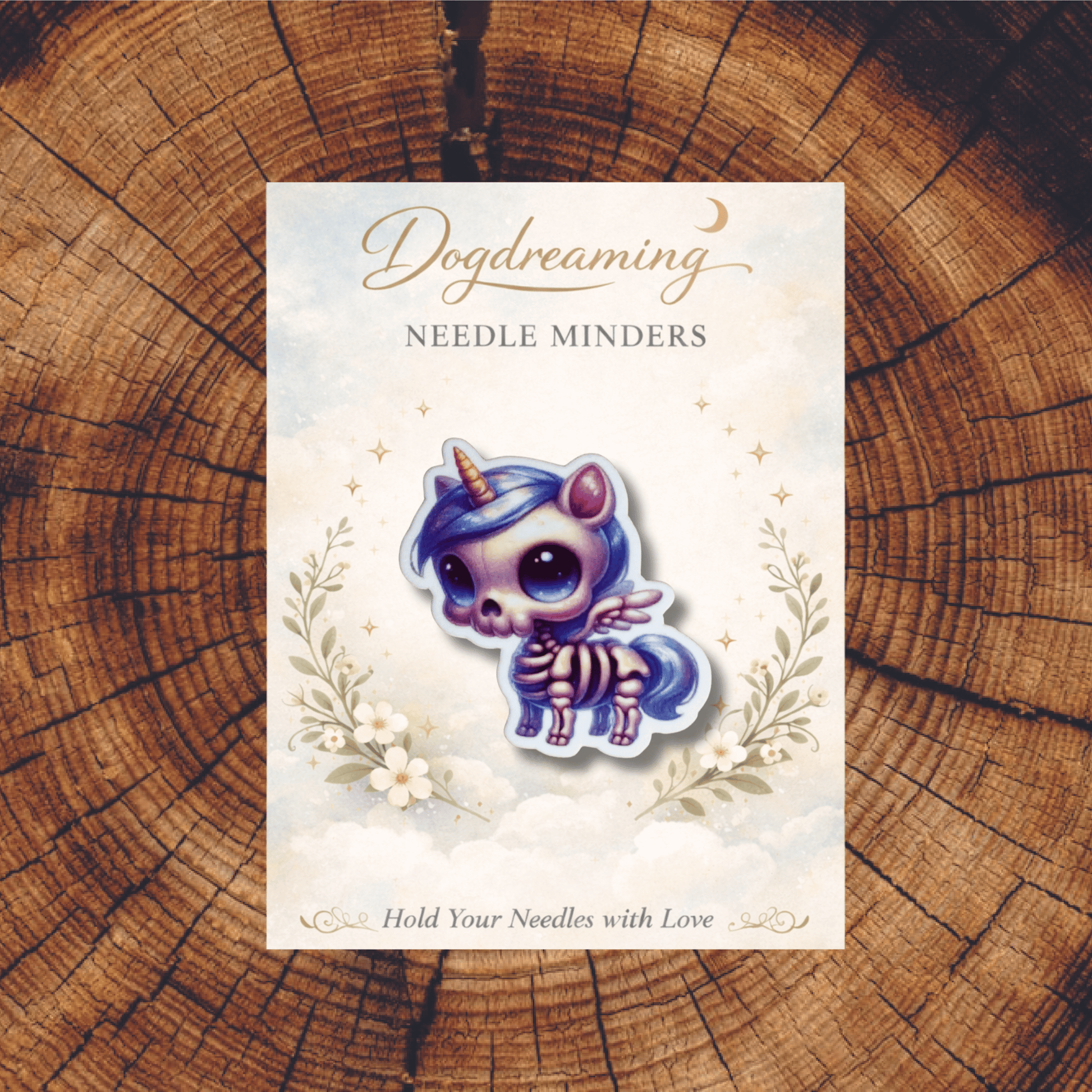 Acrylic skeleton unicorn magnetic needle minder for stitchers