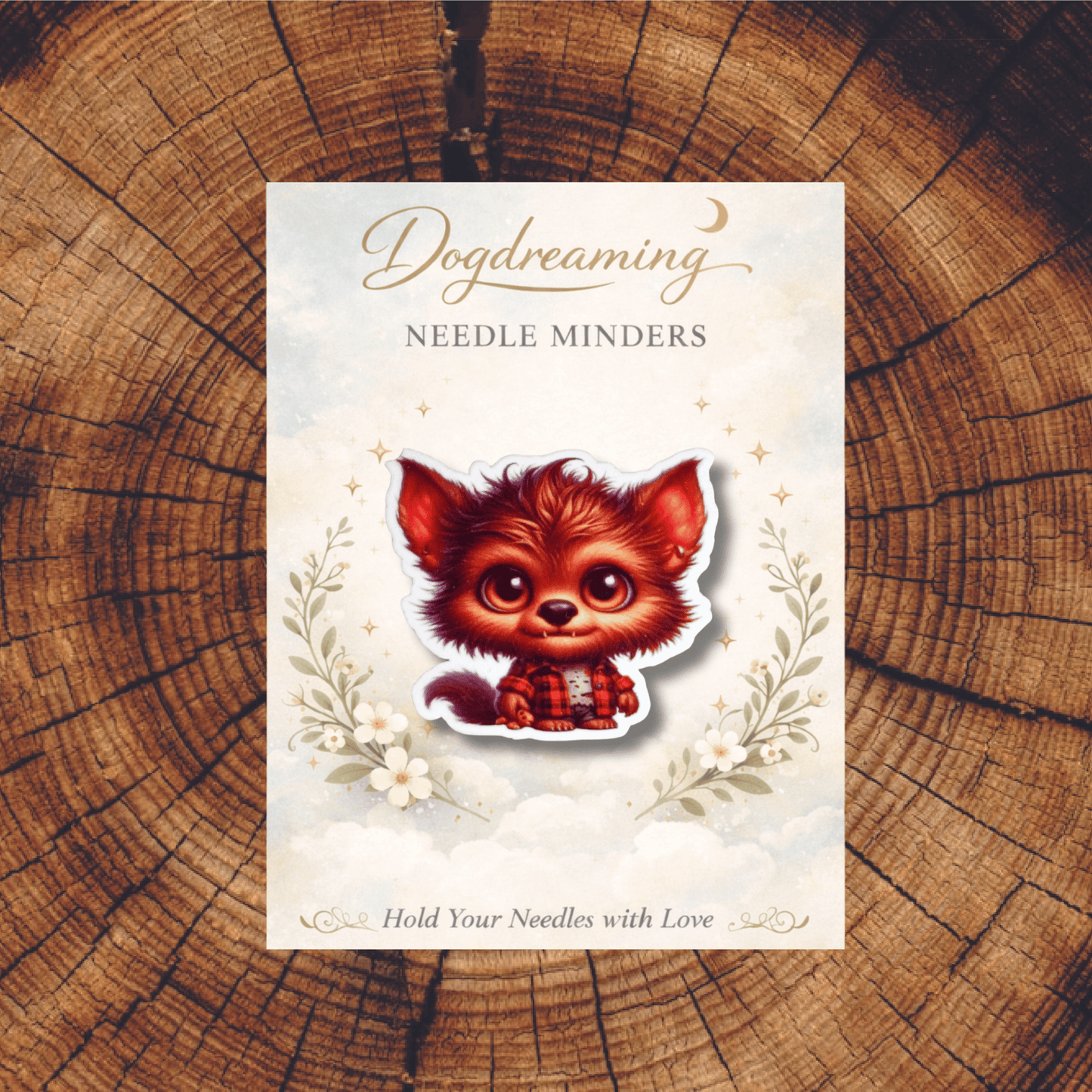 Kawaii werewolf needle minder accessory for stitchers and embroiderers