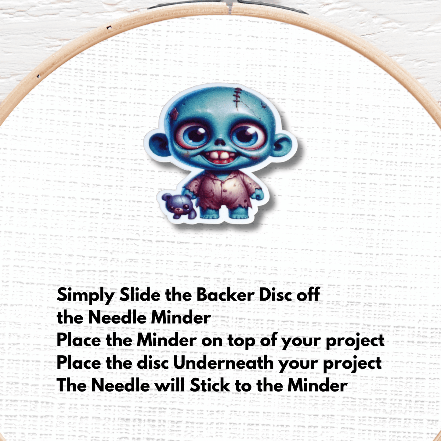 Cute zombie boy needle minder magnet for sewing and quilting projects